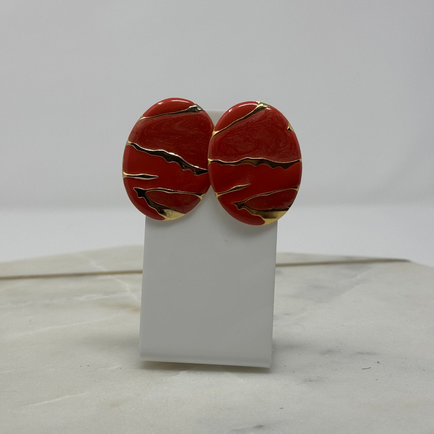 Vintage Red Enamel & Gold Accent Post Earrings