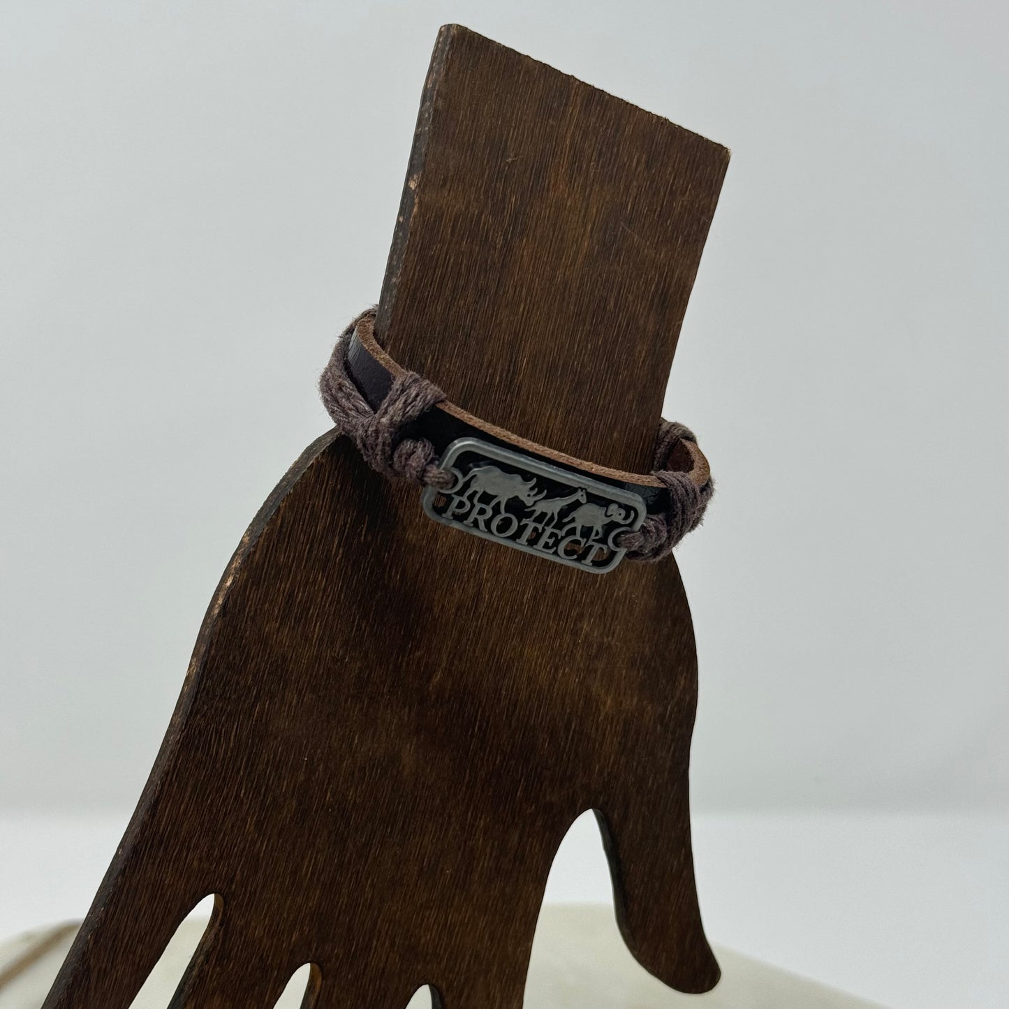 Bracelet Boho Brown Leather Bangle 7 Inch Protect African Safari Charm