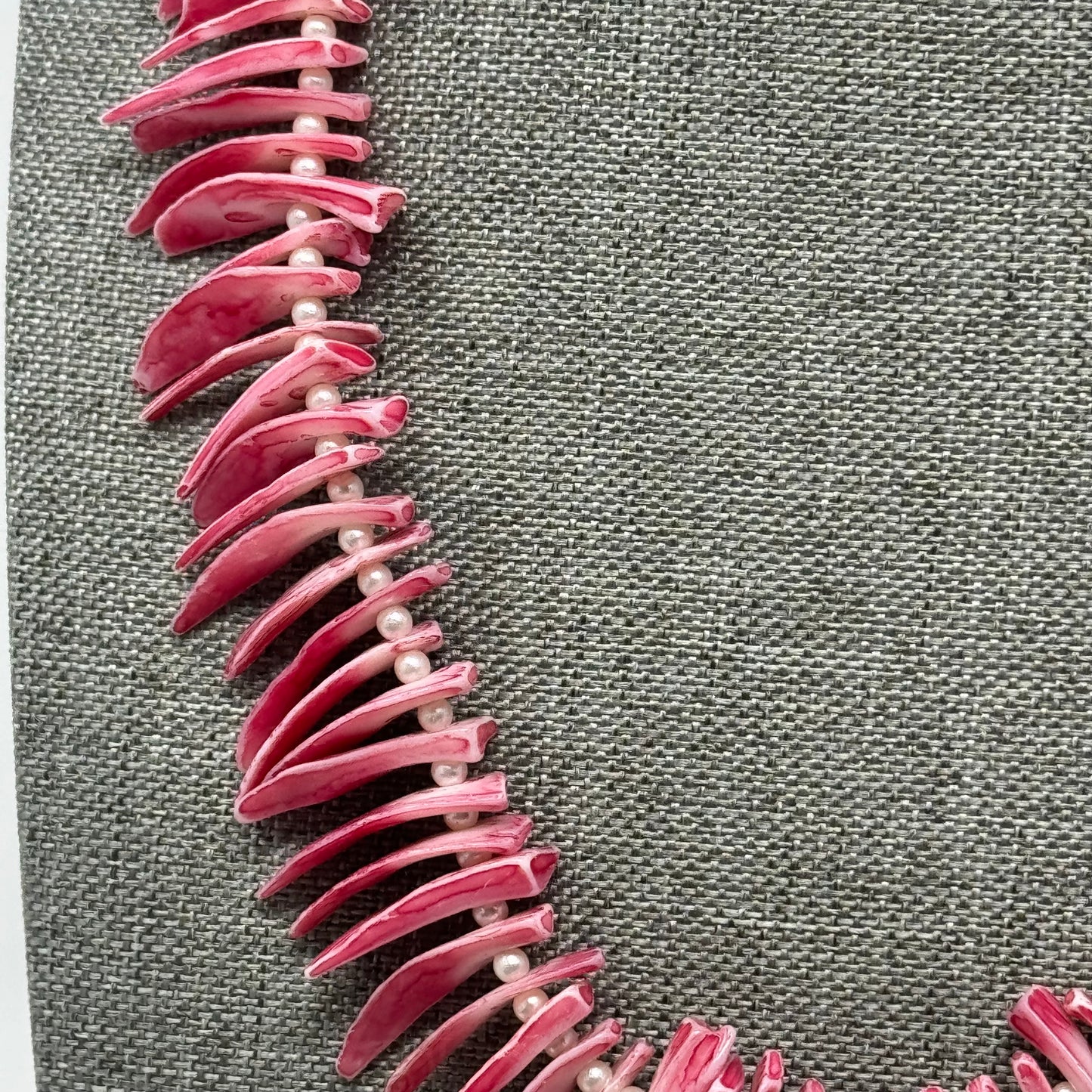 Unique Pink Shell Spike Necklace with Pearl Accents - Handmade Boho Statement Jewelry
