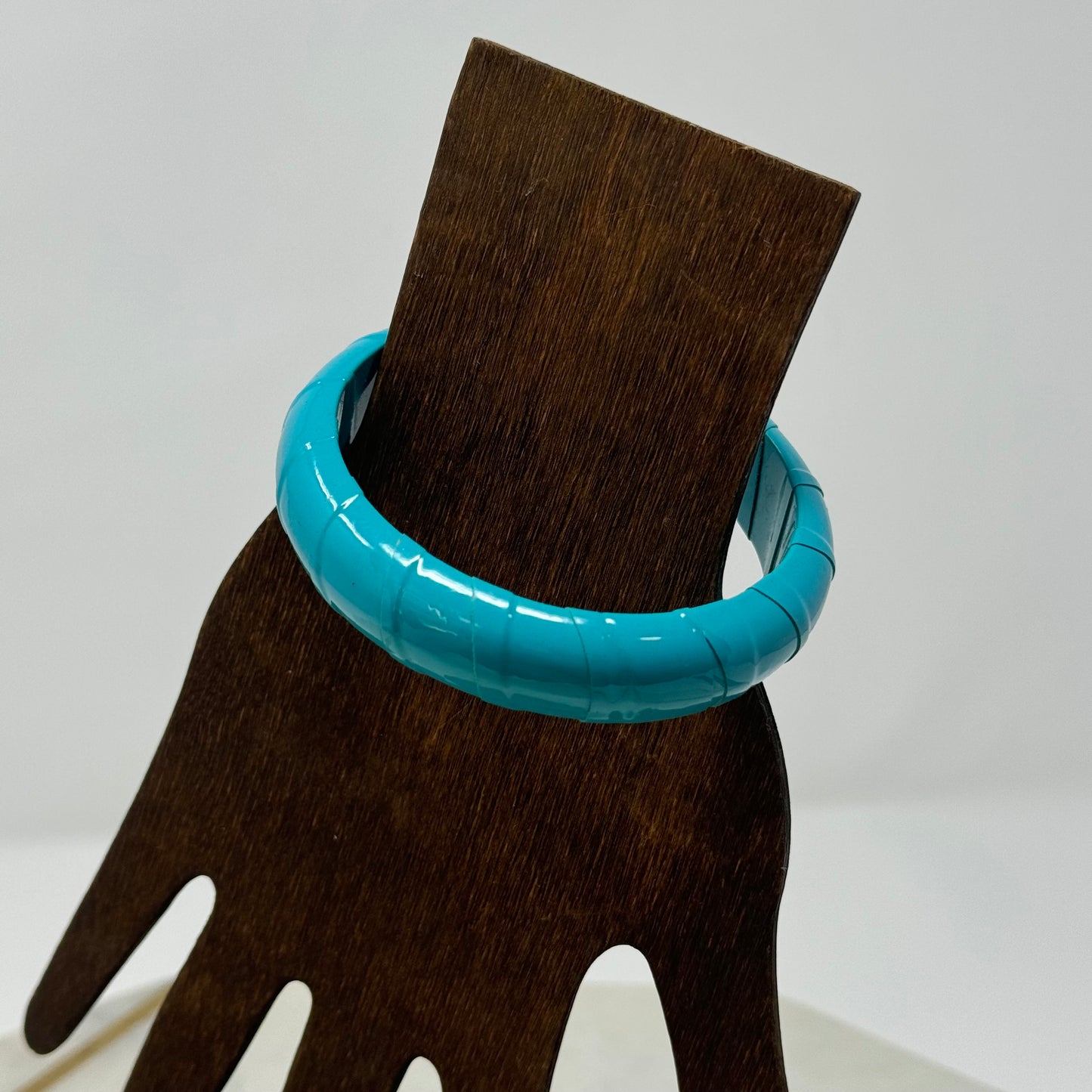 Turquoise Leather Bangle Bracelet - Retro 80s Style, Chunky Statement Jewelry, Bright Blue Cuff