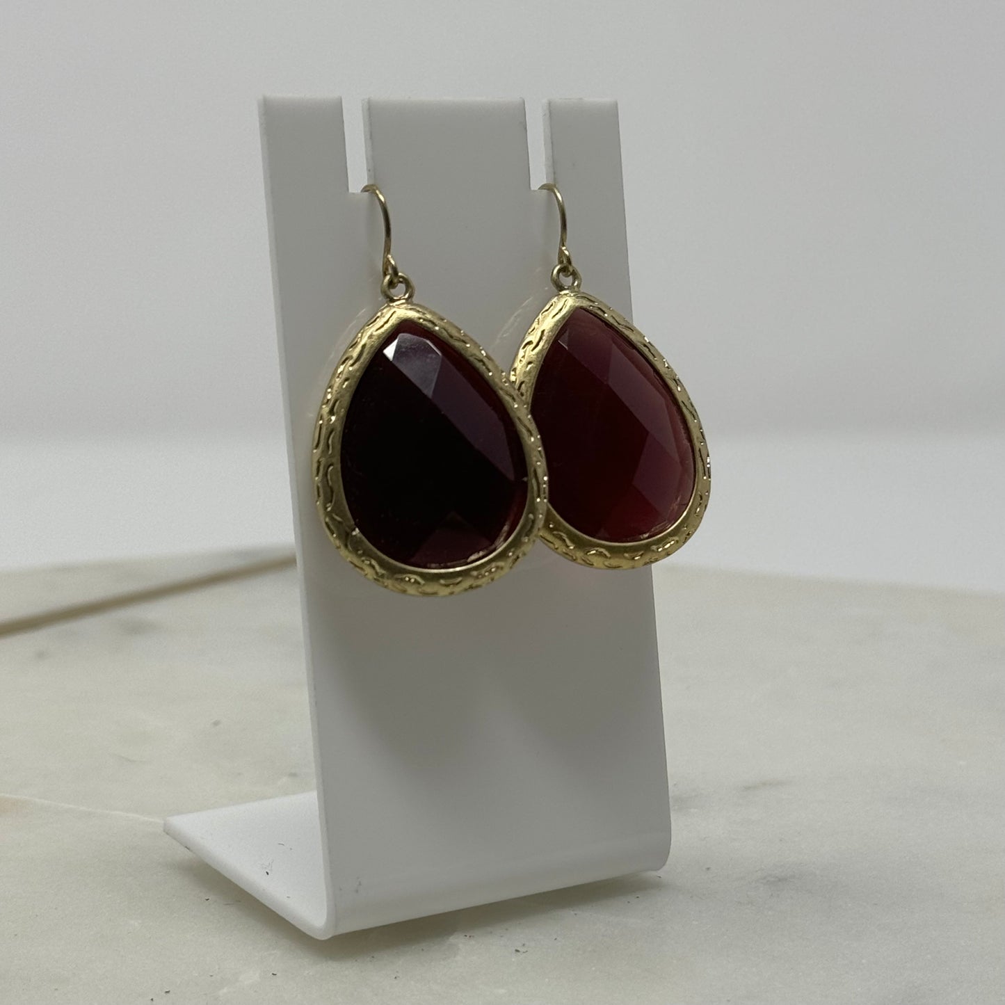 Boho Deep Red Faceted Teardrop Dangle Earrings