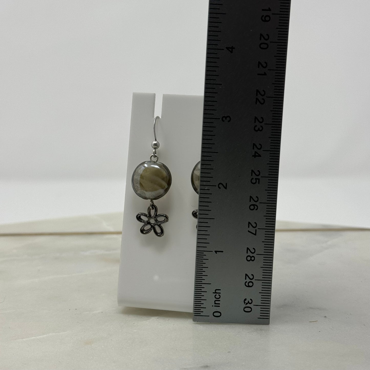 Glass Bead Dangle Flower Accent Hook Earrings