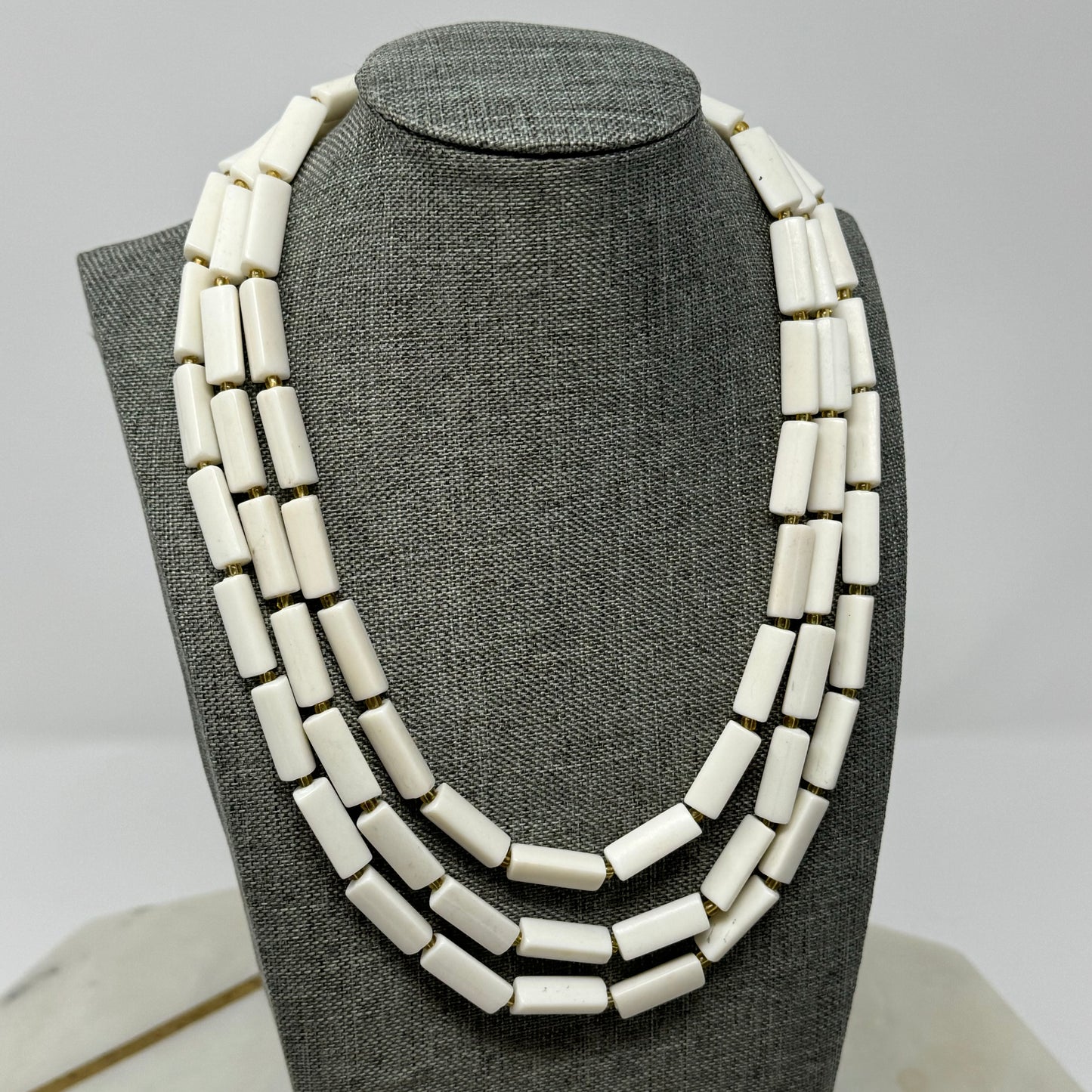 Vintage Necklace Statement Multi Strand Beaded White Box Clasp 15 in Jewelry