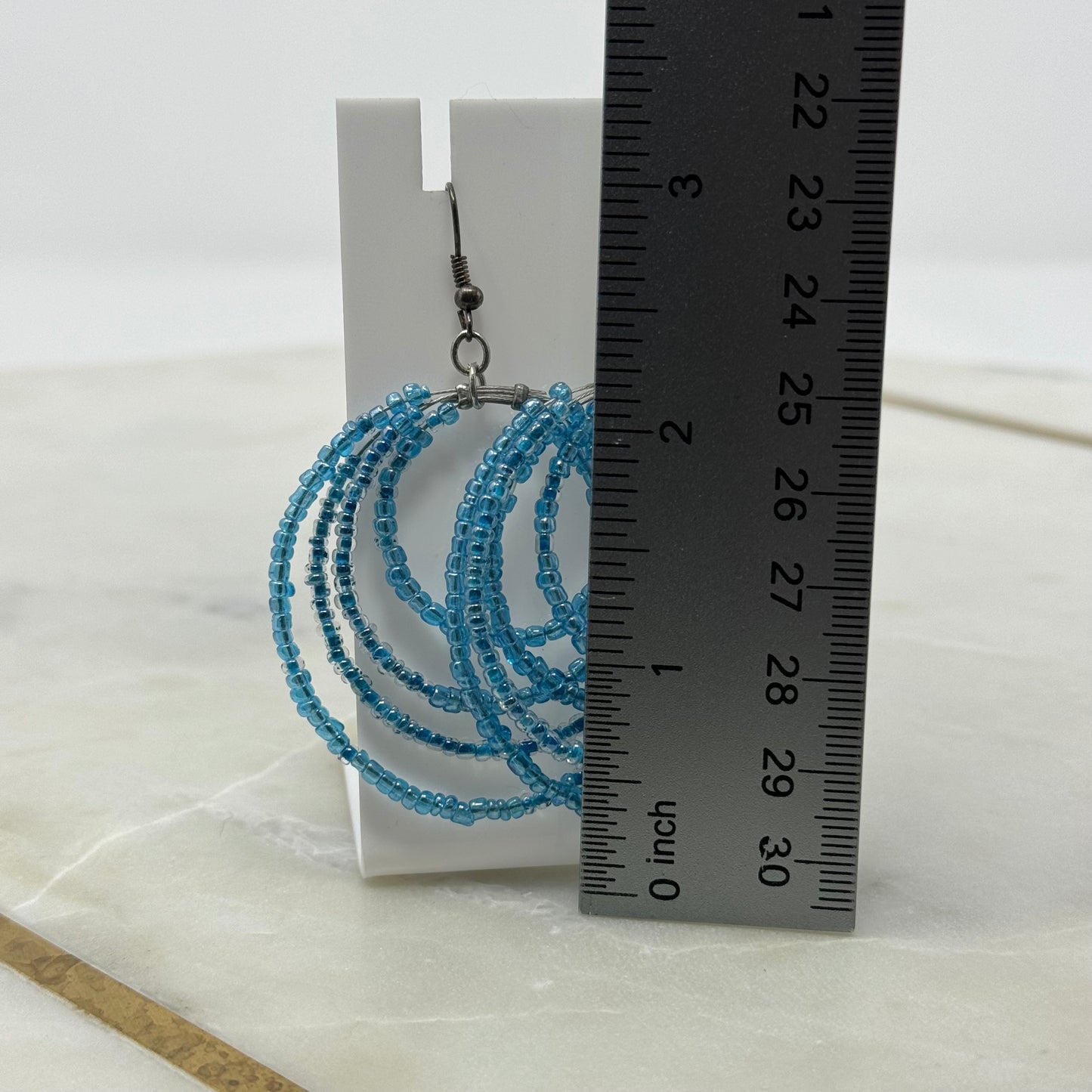 Blue Beaded Dangle Multi Layer Hoop Earrings