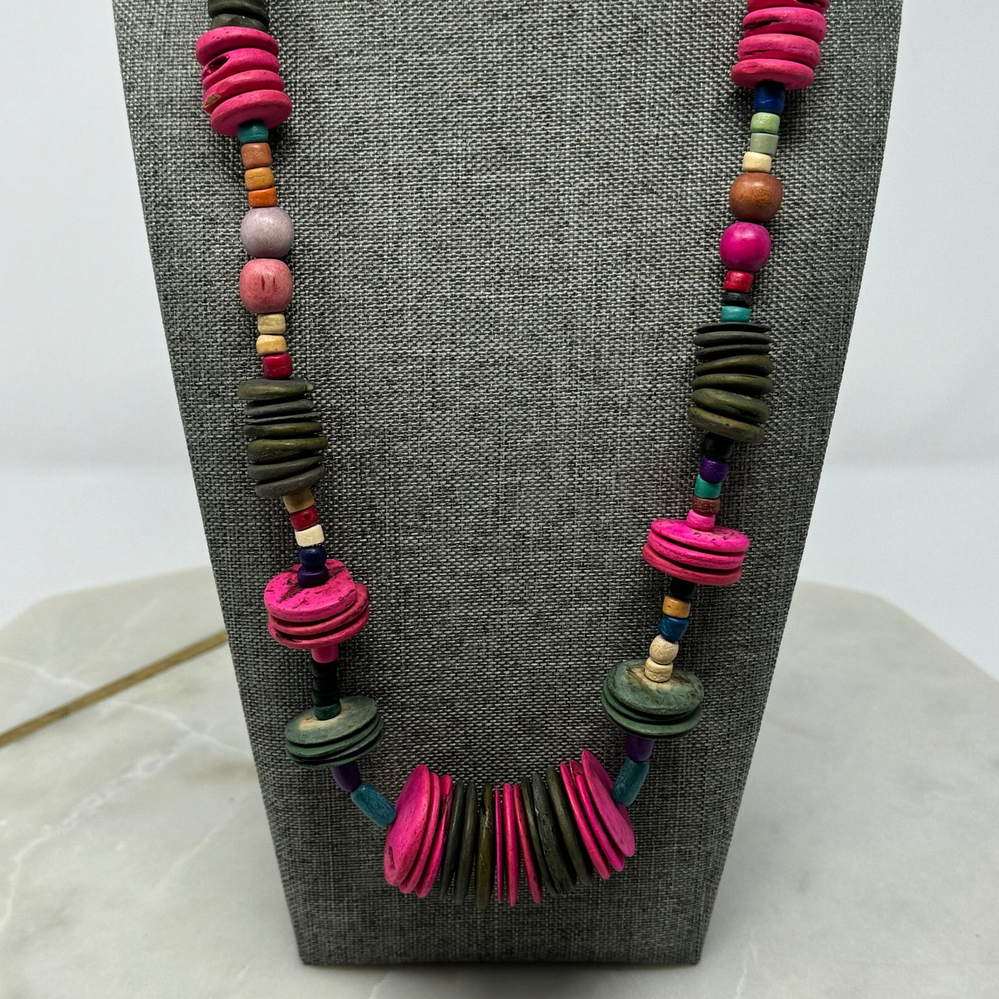 Vibrant Boho Statement Necklace Wood Bead Handmade Colorful Statement Jewelry