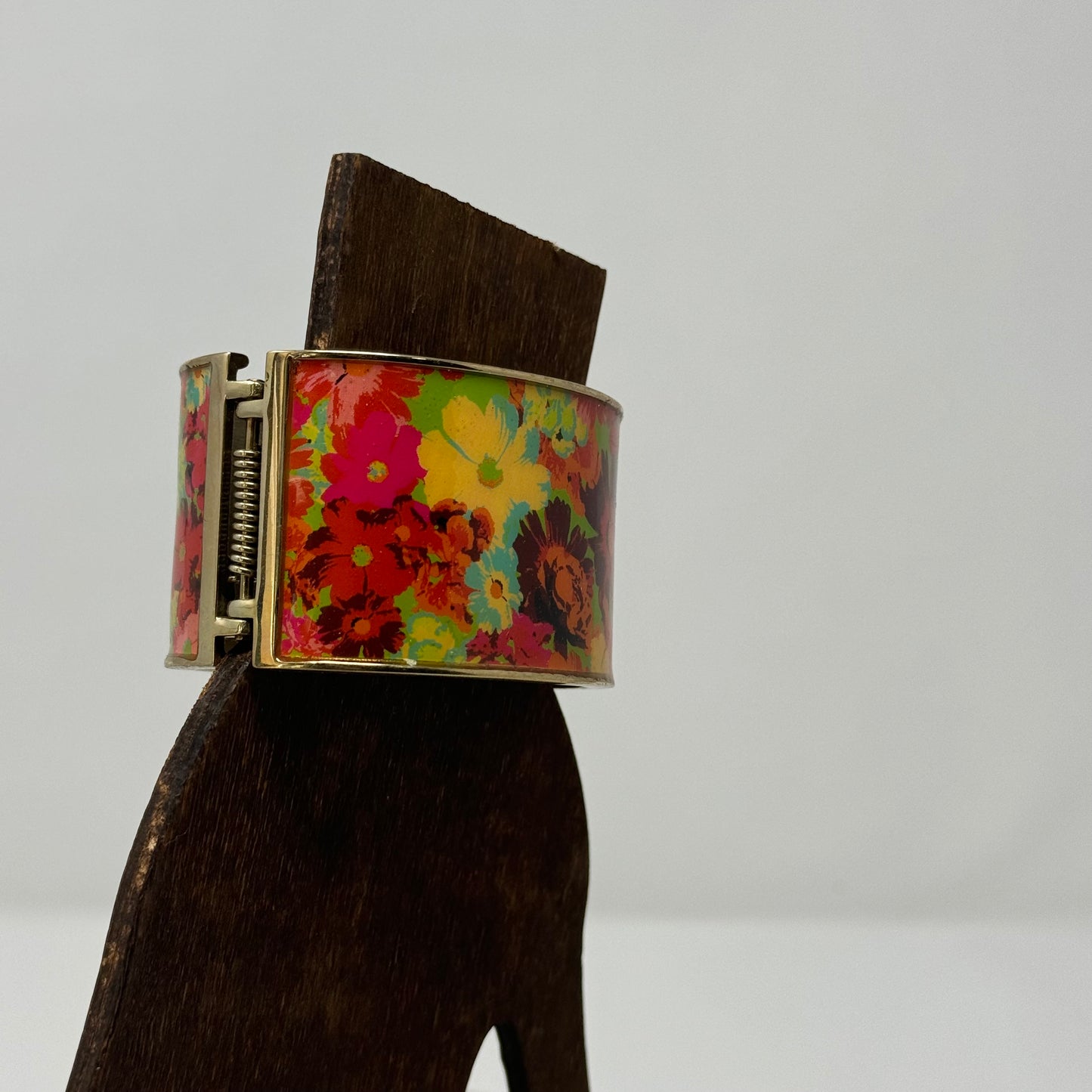 Bold Floral Cuff Bracelet Retro Vibrant Colors Boho Chic Statement Jewelry