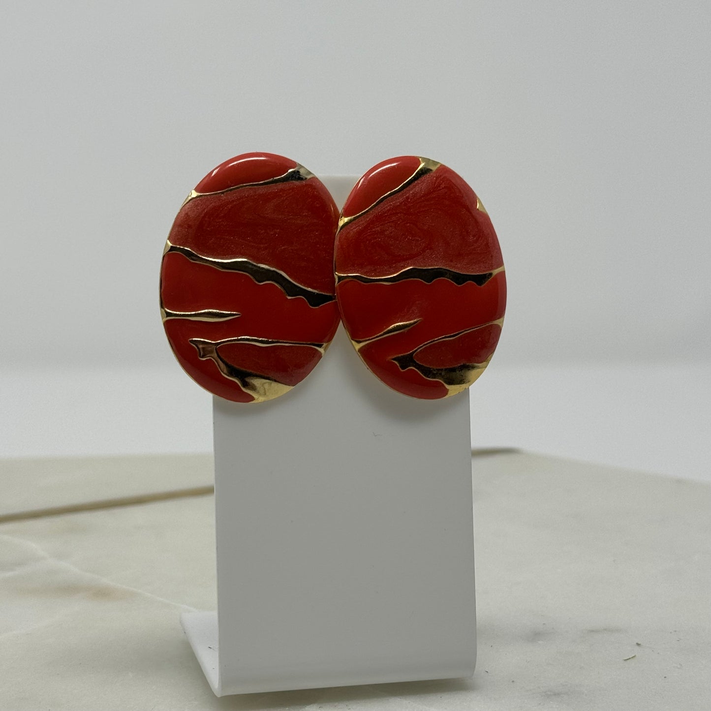 Vintage Red Enamel & Gold Accent Post Earrings