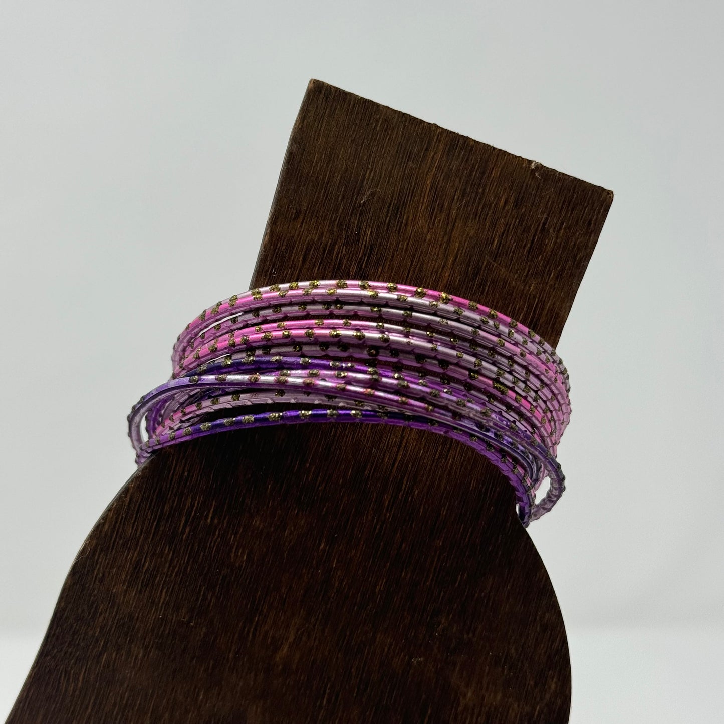 Elegant Purple & Pink Stackable Bangles 12 Trendy Glitter Fashion Jewelry Bracelet Set