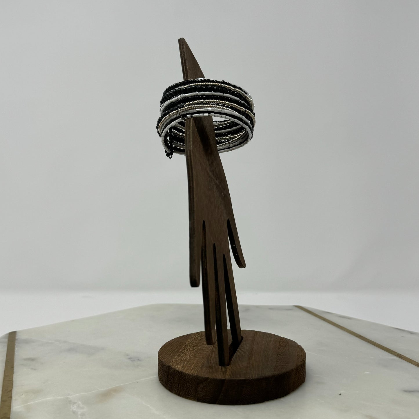 Black & Silver Beaded Cuff Bracelet