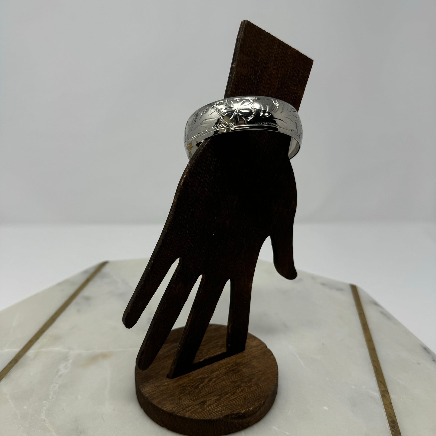 Vintage Engraved Silver Bangle Bracelet, Handcrafted Artisan, Minimalist Design