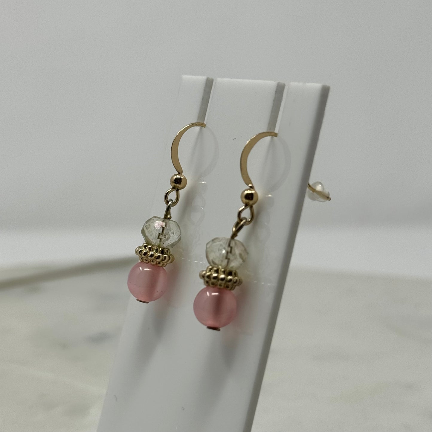 Pink & Gold Sparkle Beaded Dangle Hook Earrings