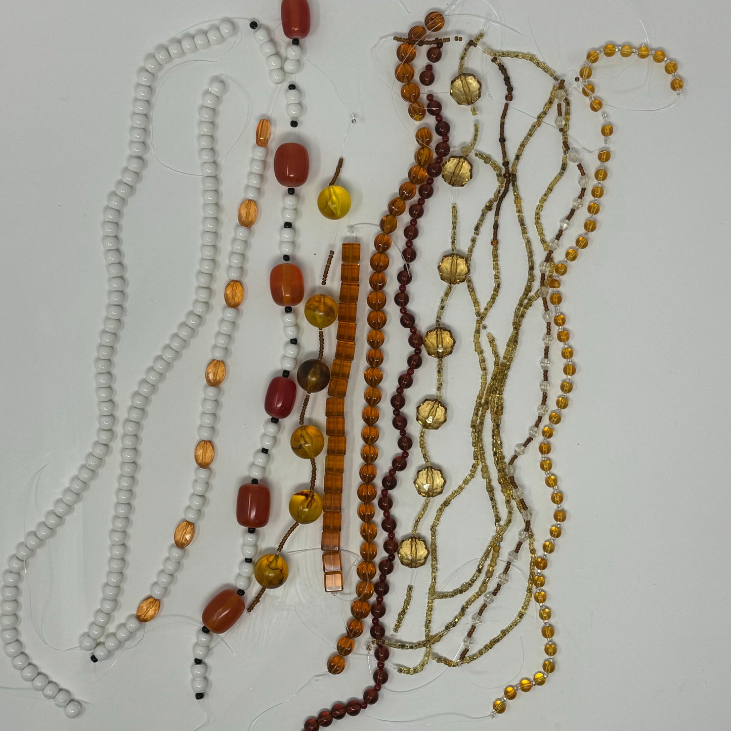 Reclaimed Orange Shades and White Glass Bead Strings Crafting & Jewelry Making Supplies Eco-Friendly Materials
