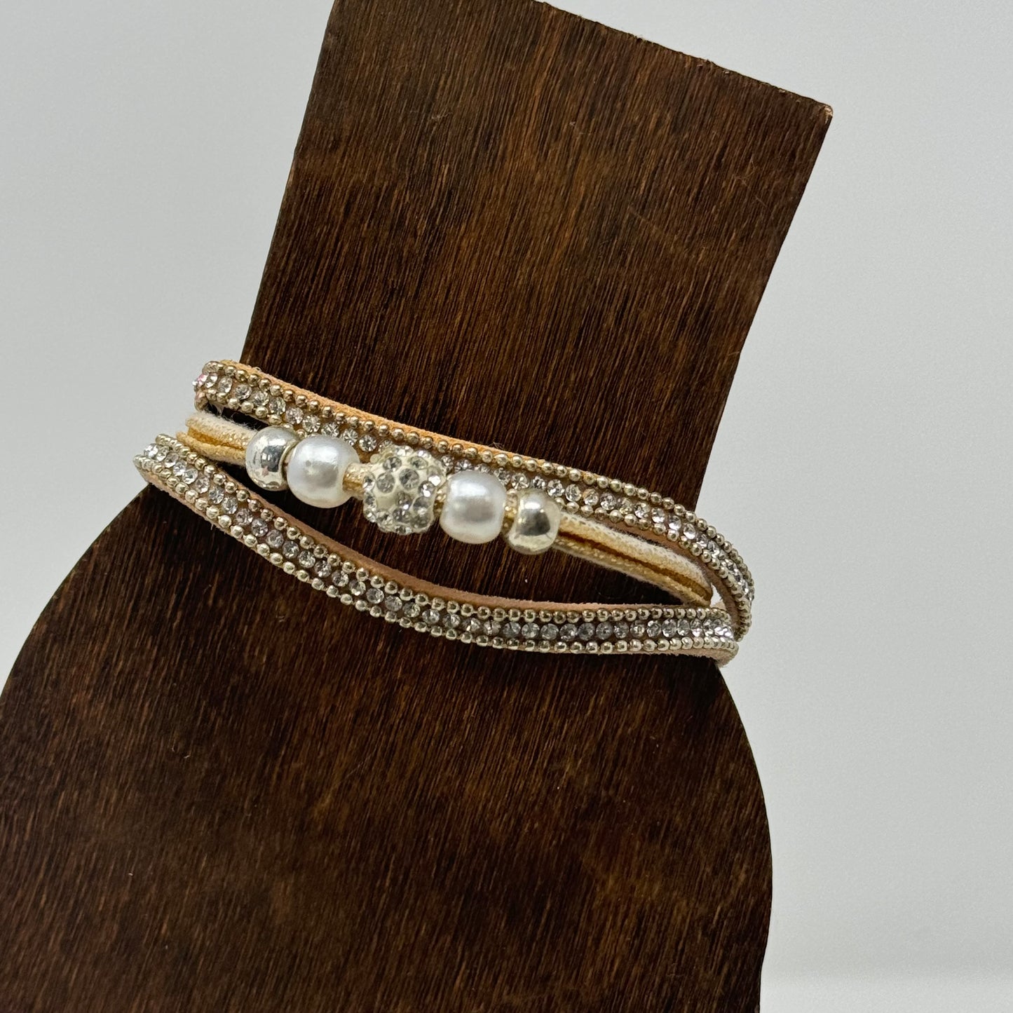 Bracelet Boho Southwest Multi-Layer Leather Rhinestone Cuff 7.5 in
