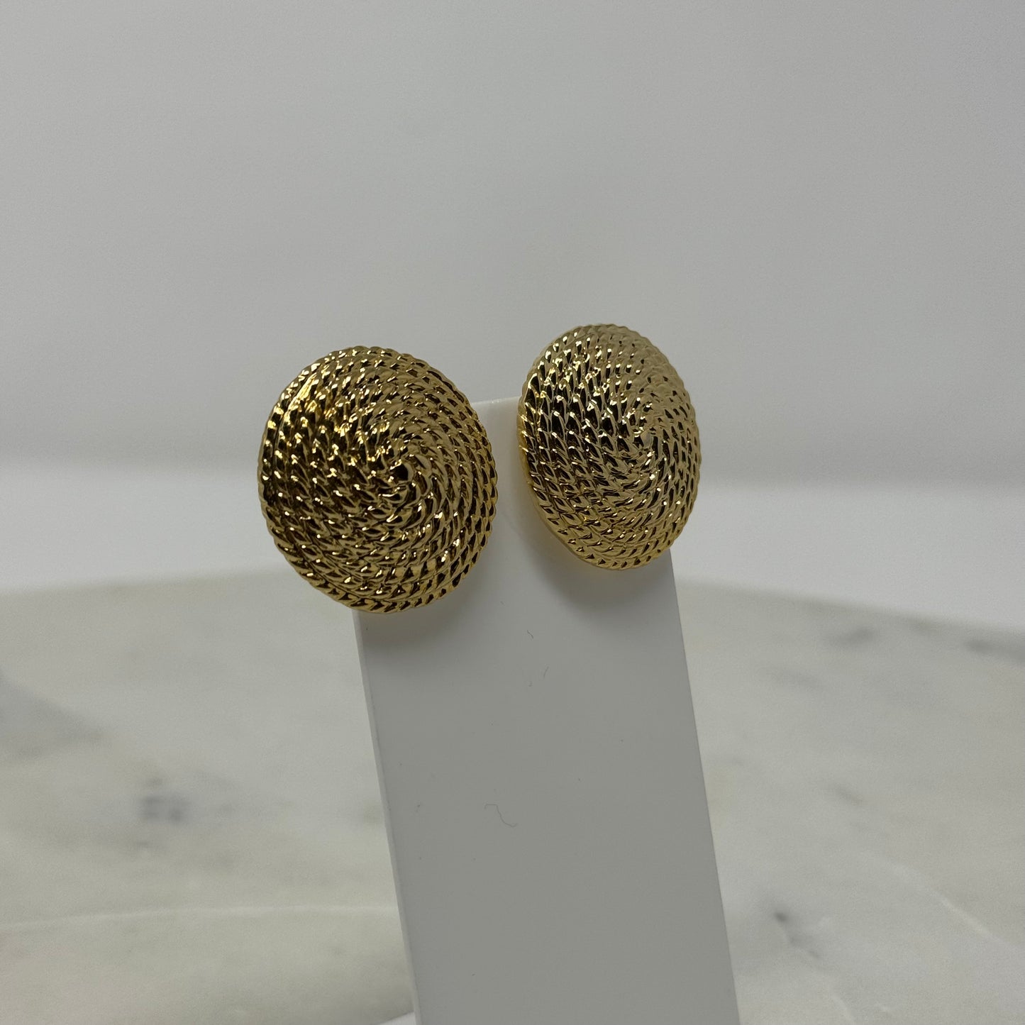 Vintage Round Textured Gold Clip-On Earrings
