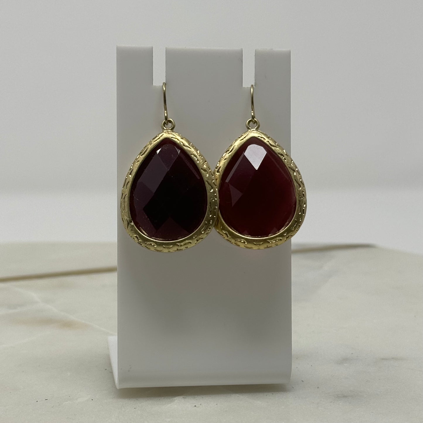 Boho Deep Red Faceted Teardrop Dangle Earrings