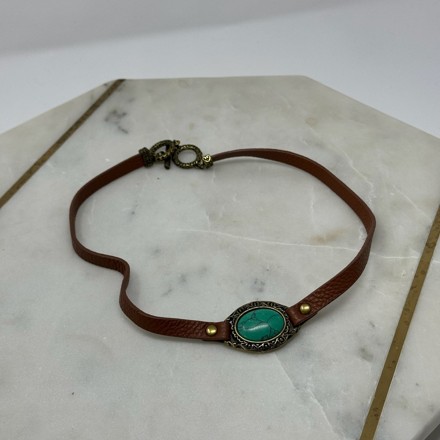 Necklace Boho Southwest Leather Turquoise Pendant 18 in Fashion Jewelry