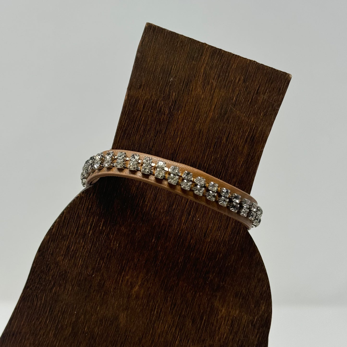 Bracelet Boho Southwest Brown Leather Rhinestone Bangle 7.75 Inch