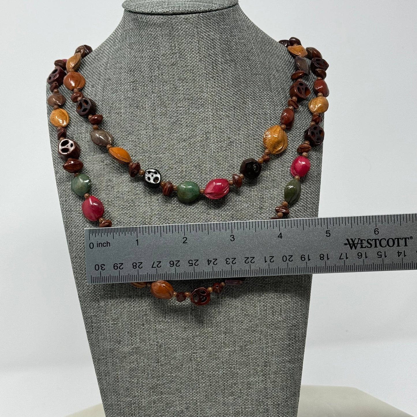 Artisan Hand-carved Bead Necklace - Boho Multi-Colored Statement Jewelry Handmade
