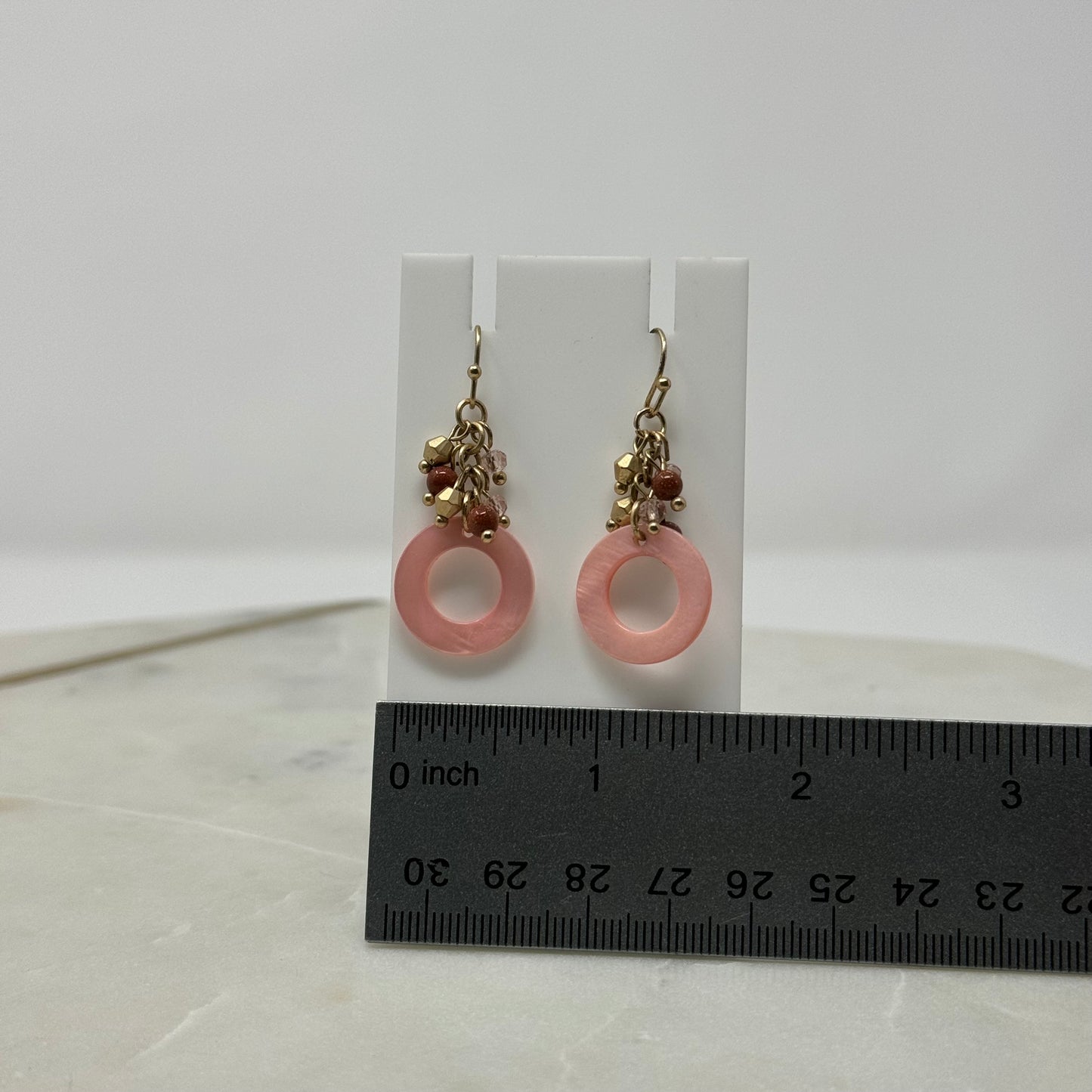 Pink & Gold Beaded Dangle Hook Earrings
