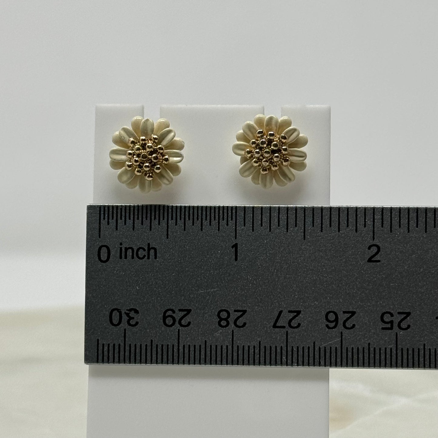 Daisy White & Gold Enamel Stud Earrings