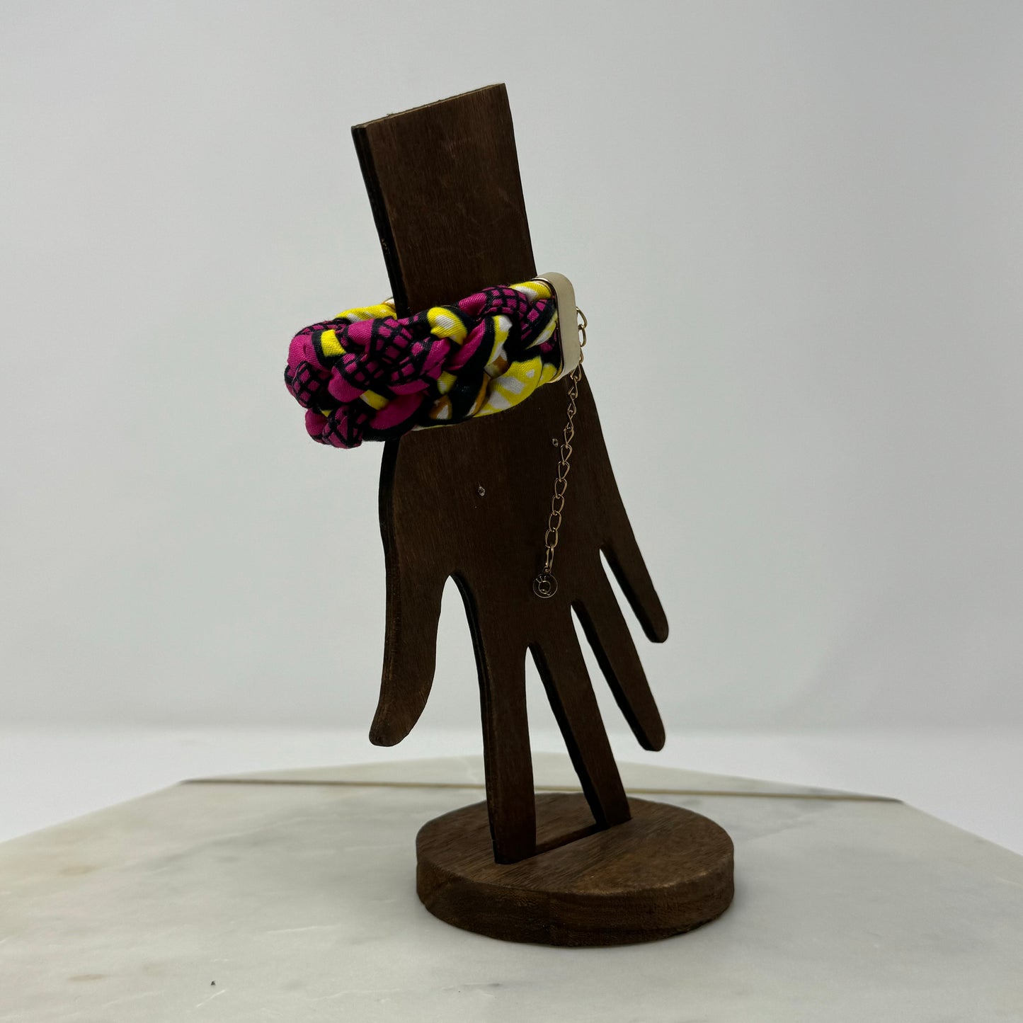 Pink & Yellow Braided Bracelet with Gold Accents