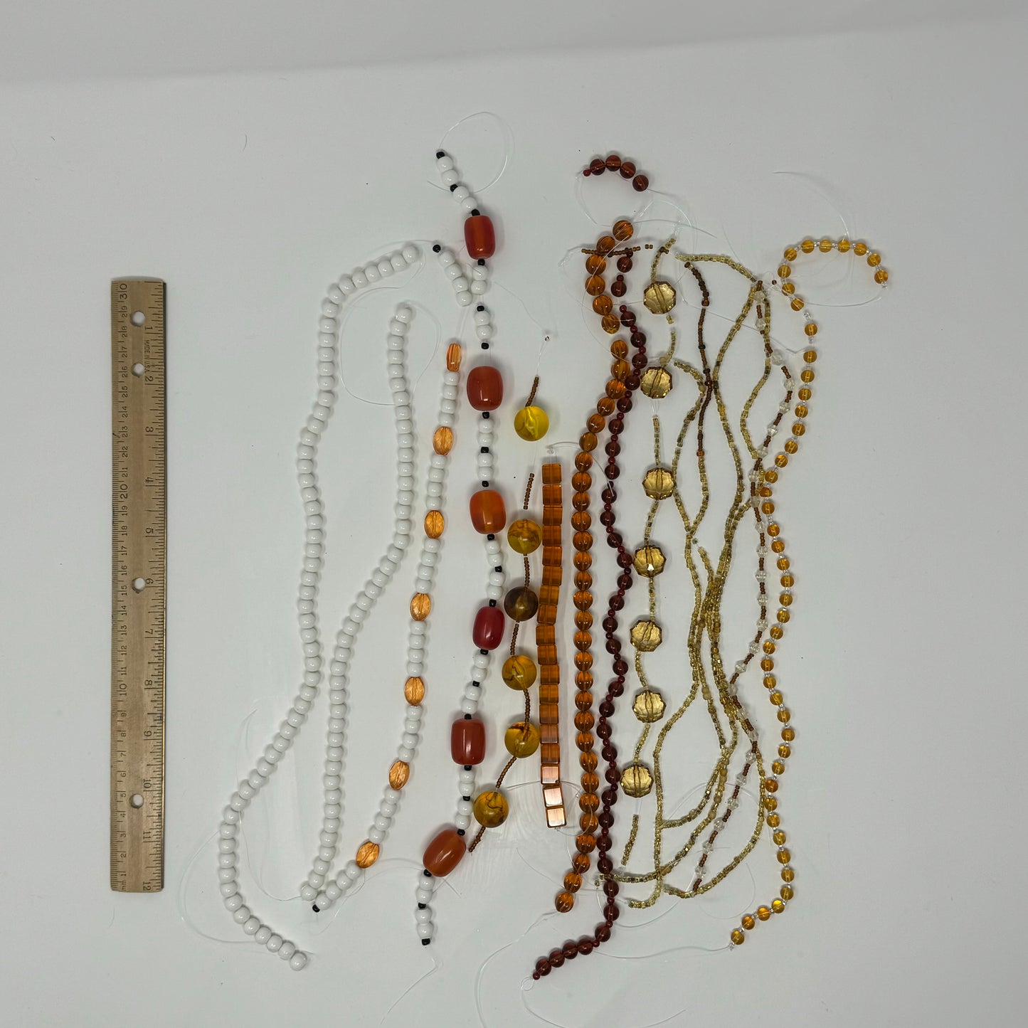 Reclaimed Orange Shades and White Glass Bead Strings Crafting & Jewelry Making Supplies Eco-Friendly Materials