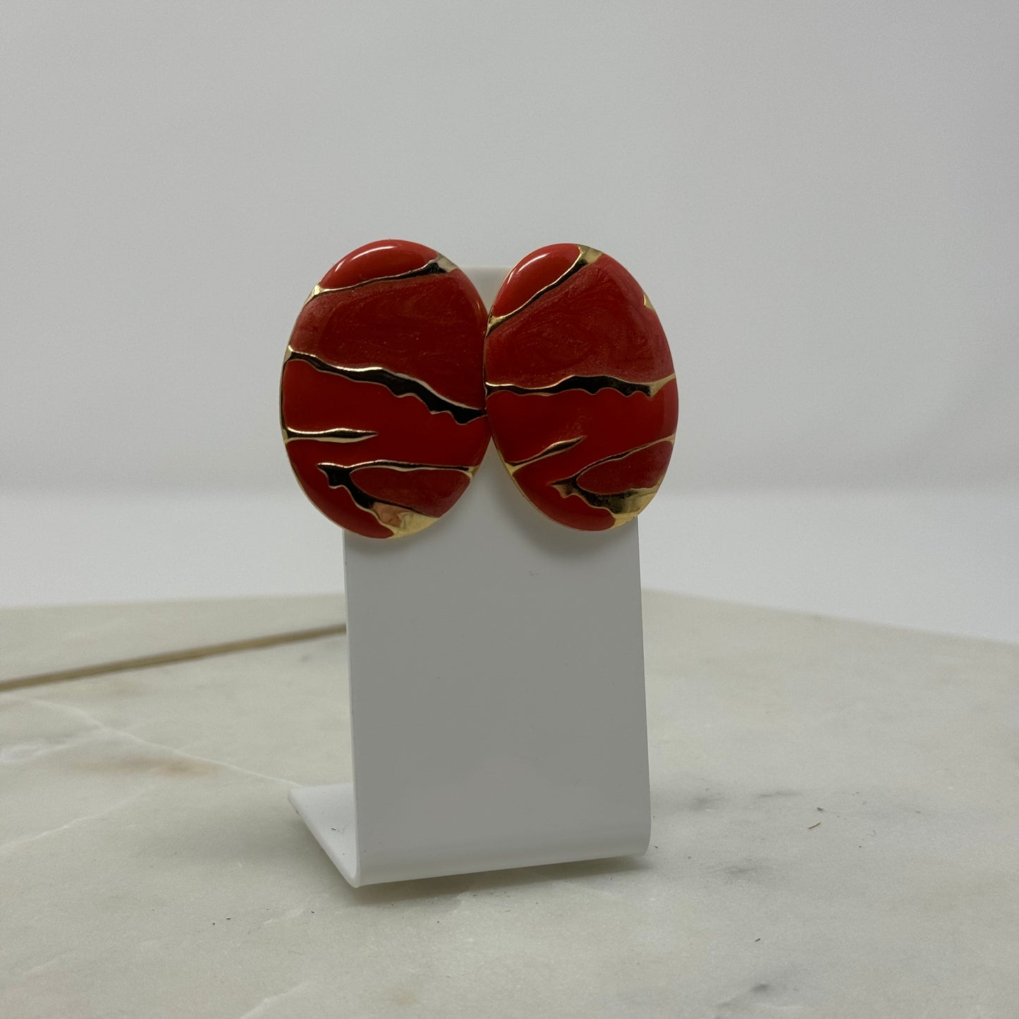 Vintage Red Enamel & Gold Accent Post Earrings