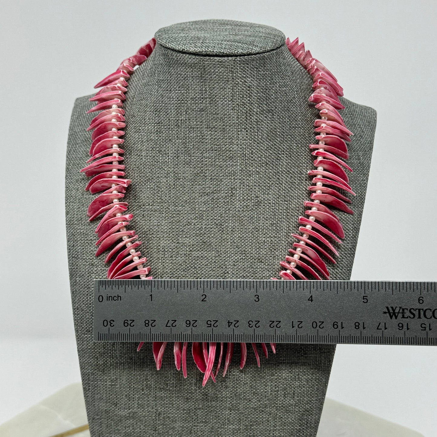 Unique Pink Shell Spike Necklace with Pearl Accents - Handmade Boho Statement Jewelry