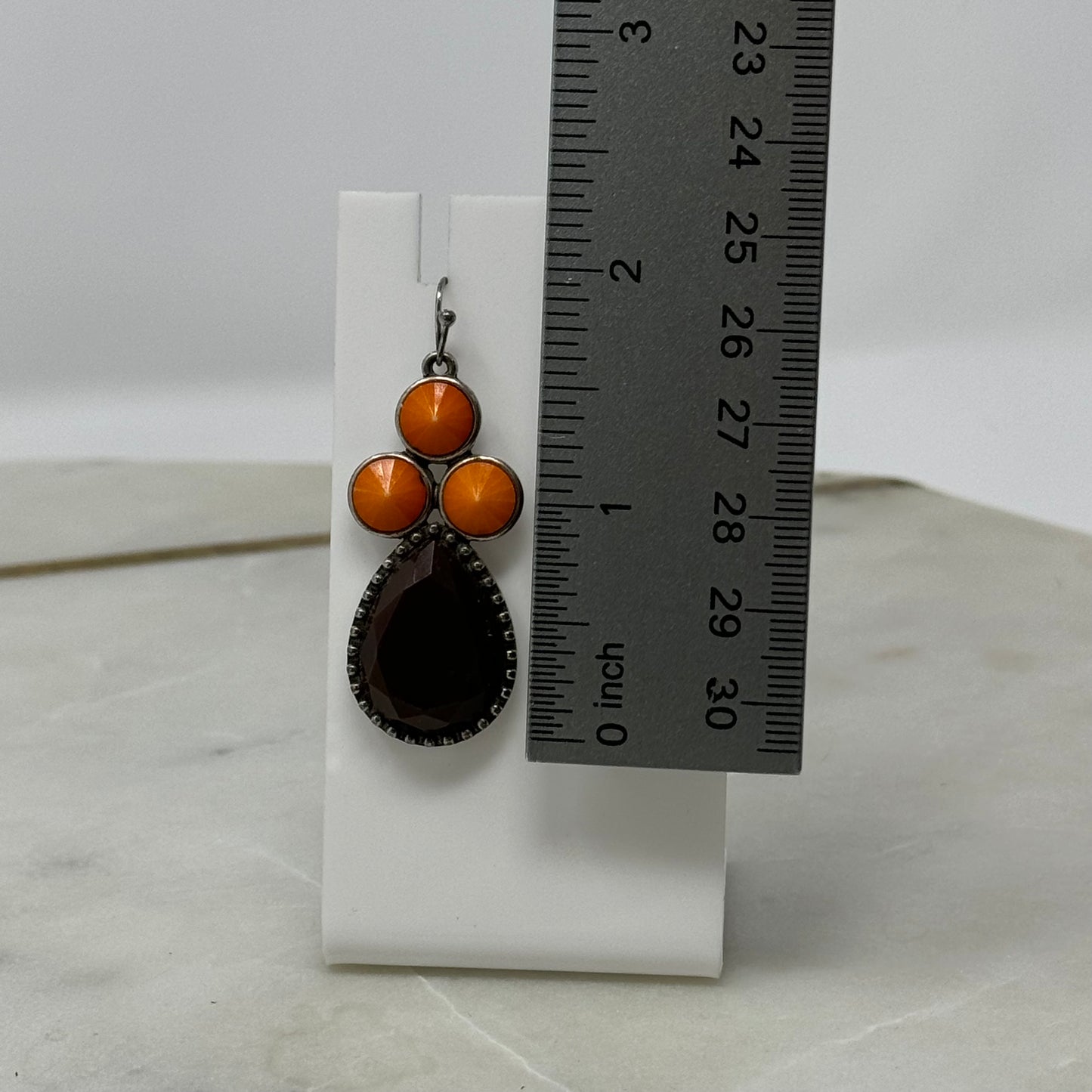Earrings Boho Southwest Brown Orange Teardrop Hook Dangles Silver Tone 2 Inch