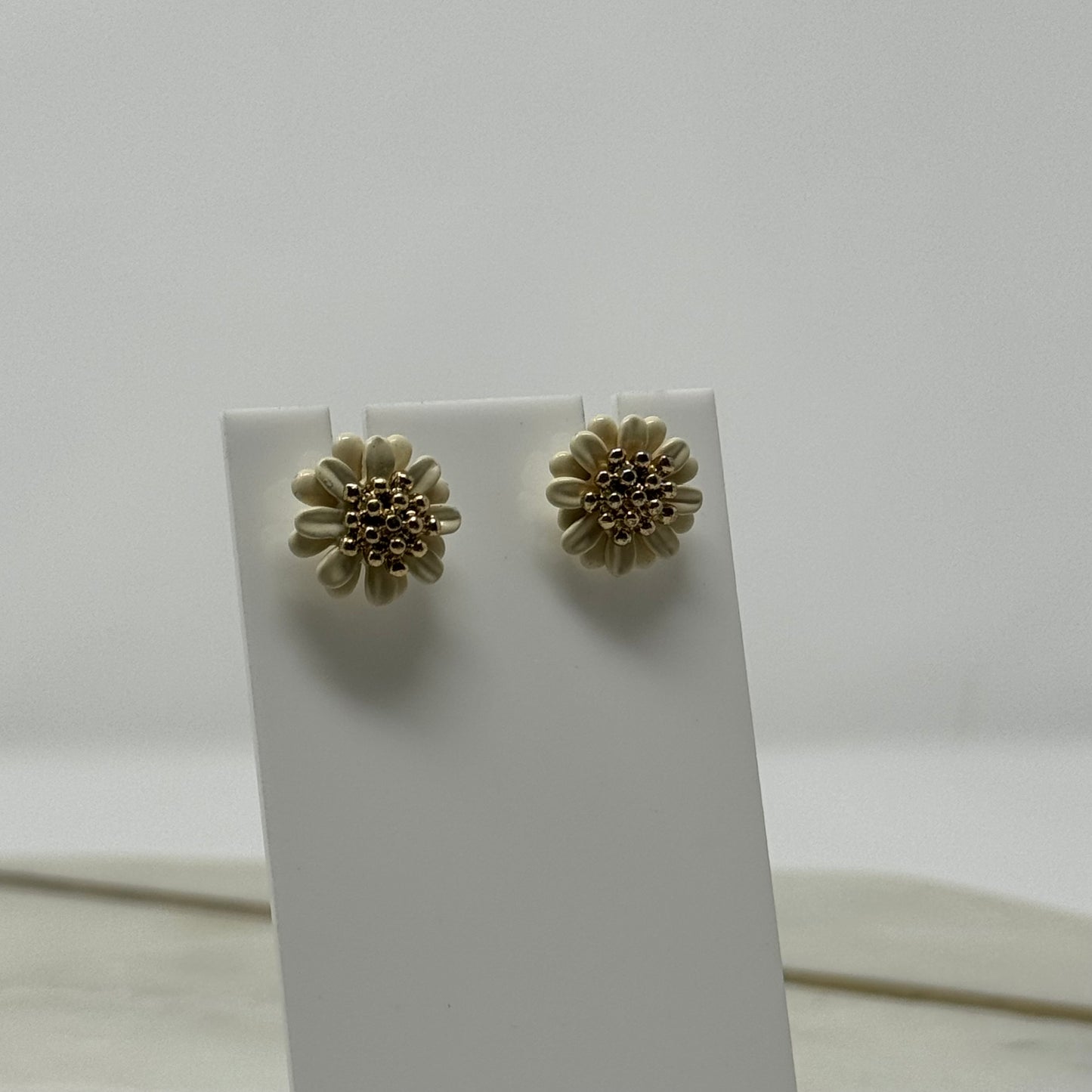 Daisy White & Gold Enamel Stud Earrings