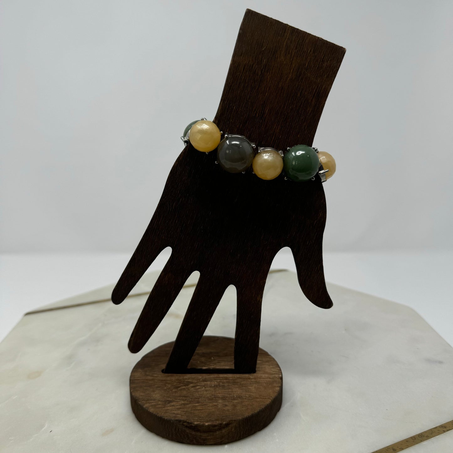 Bracelet Boho Segmented Metalwork Bauble Links Bangle 7 in Costume Jewelry