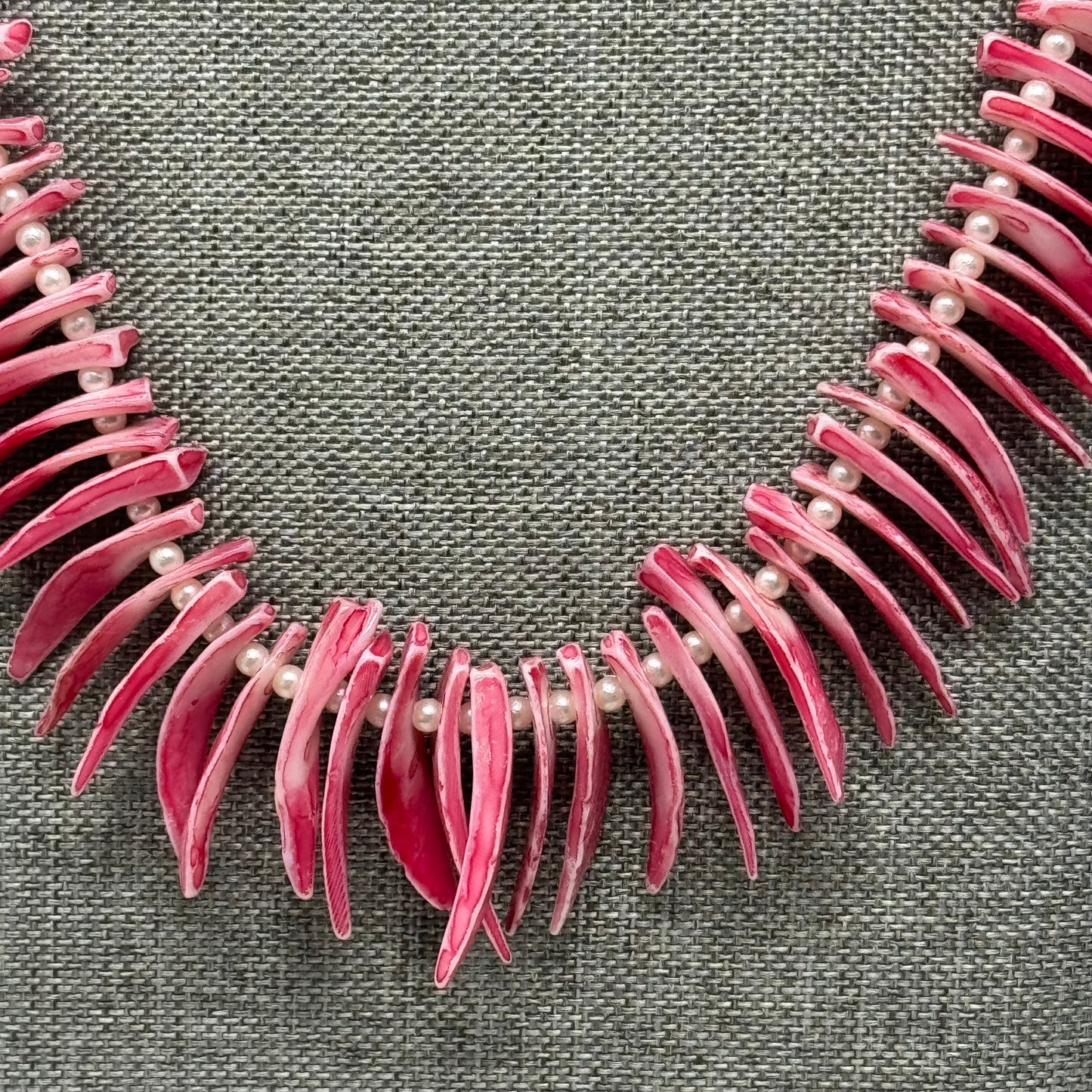 Unique Pink Shell Spike Necklace with Pearl Accents - Handmade Boho Statement Jewelry