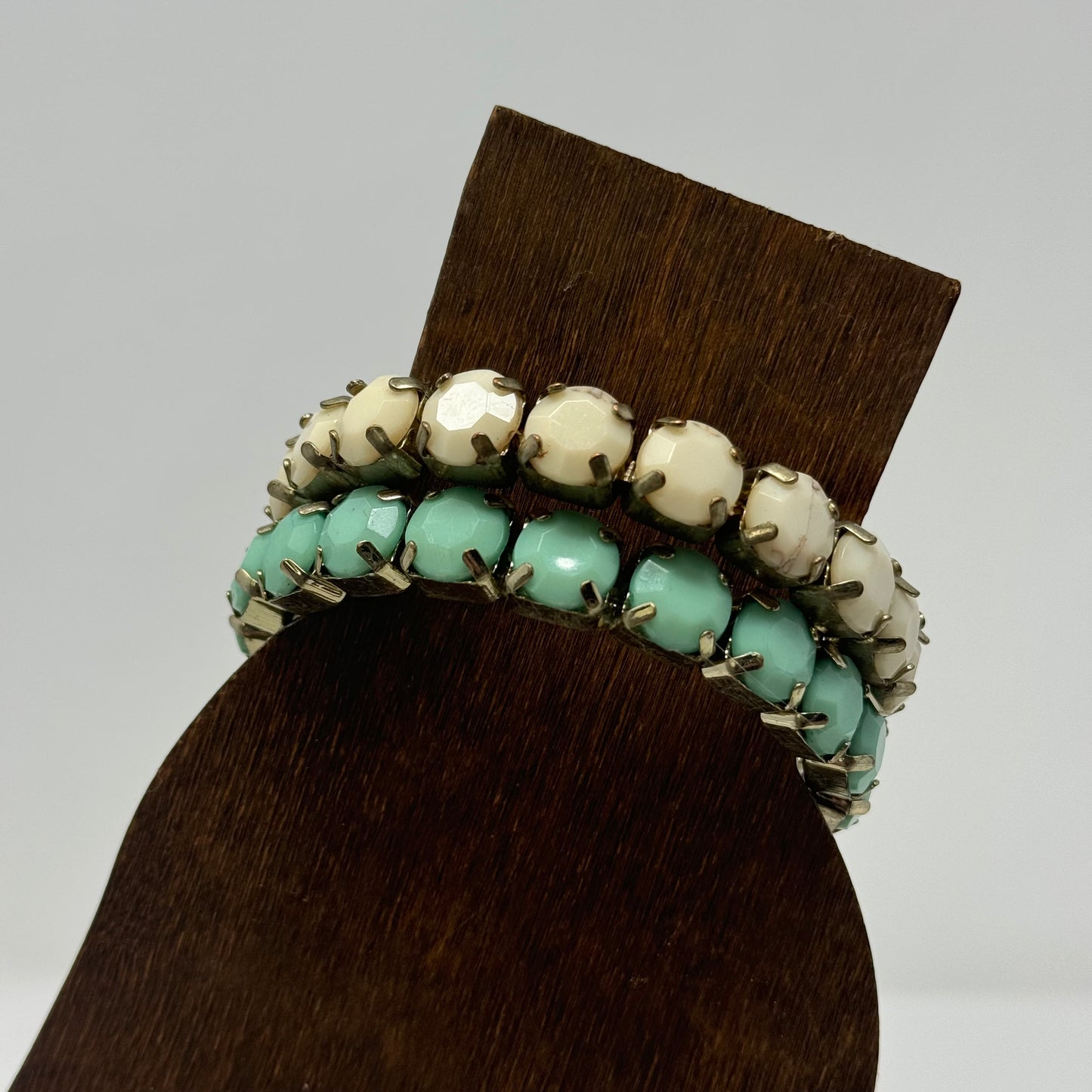 White & Turquoise Bangle Bracelets Faceted Rhinestone Boho Chic Jewelry Set