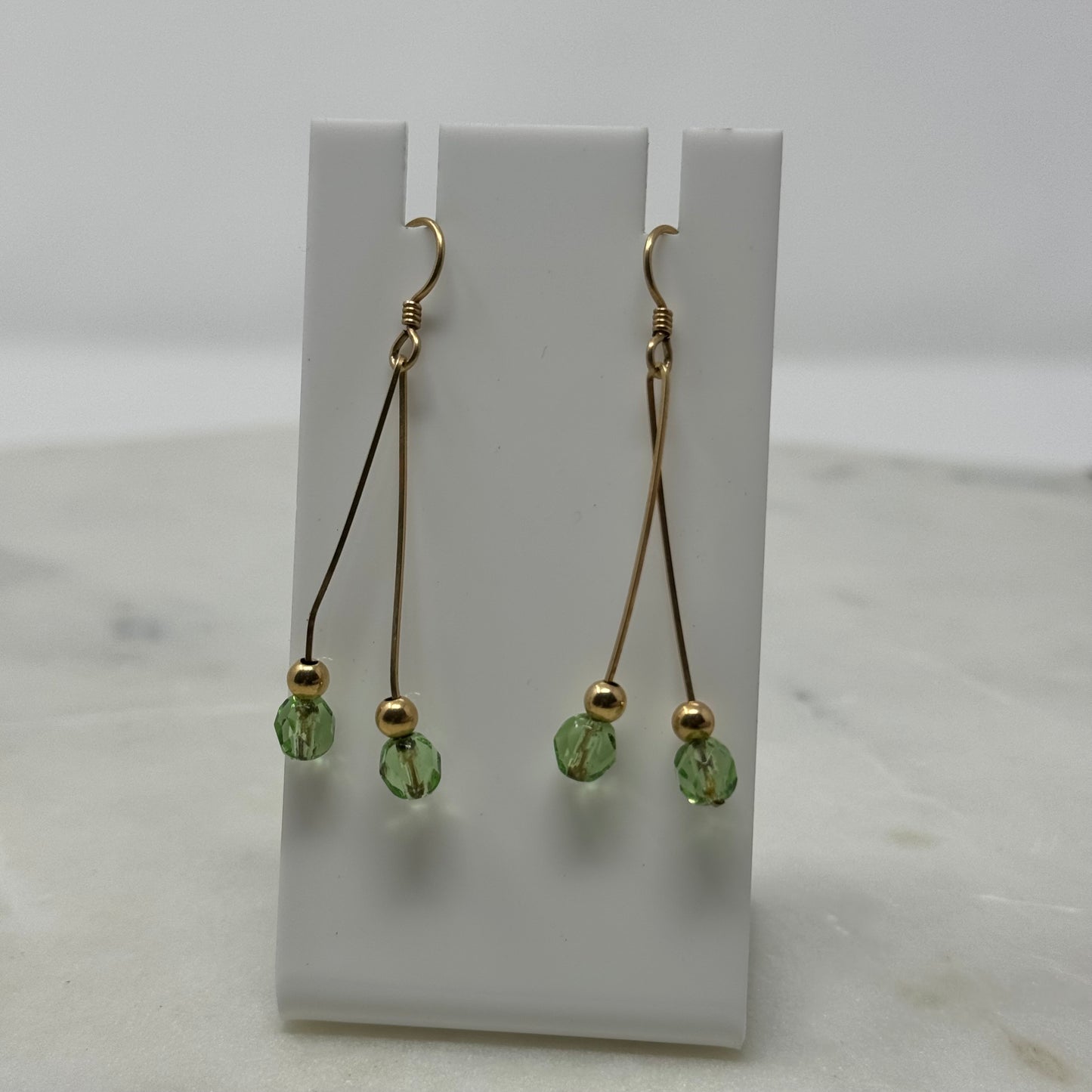 Gold Dangle Green Accent Hook Earrings