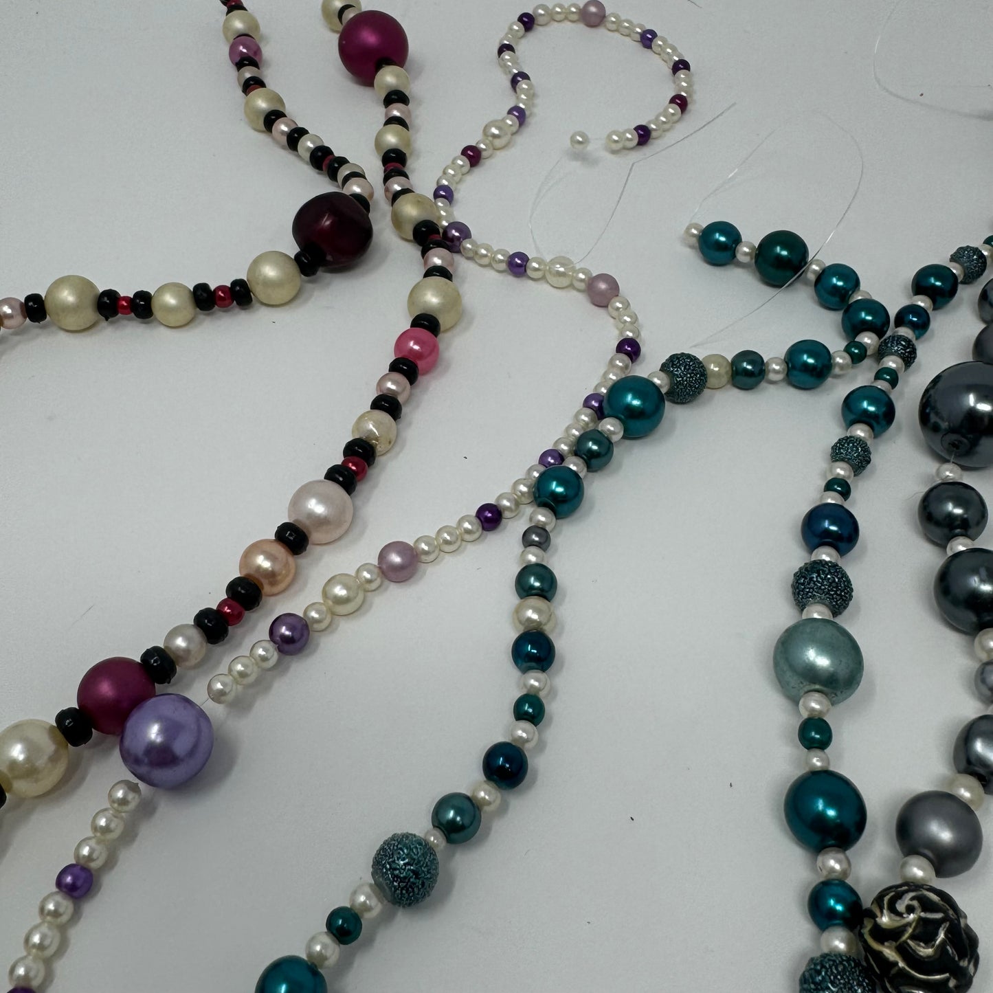 Reclaimed Assorted Pearl & Metallic Beads Vibrant Teal, Purple, and Ivory String Beads Jewelry Making & Craft Supplies