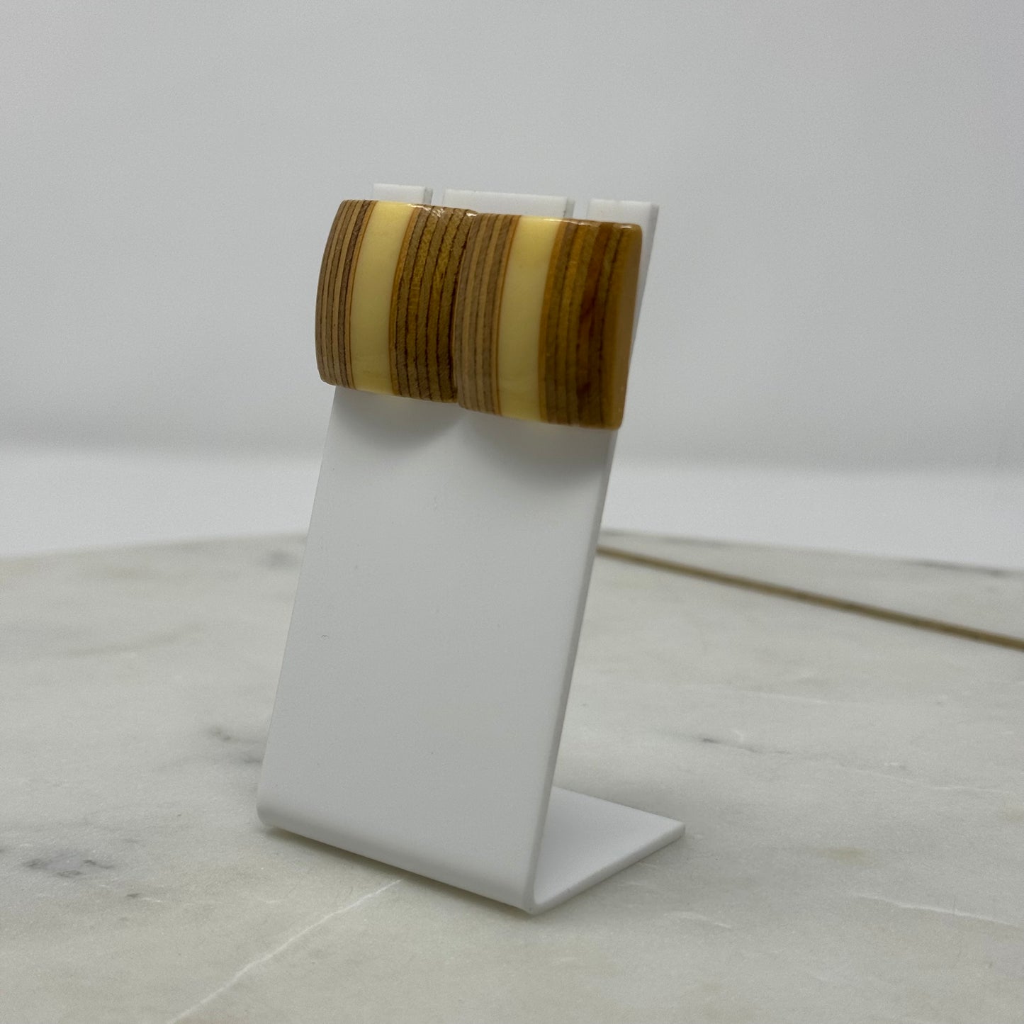 Vintage Square Layered Wood Post Earrings