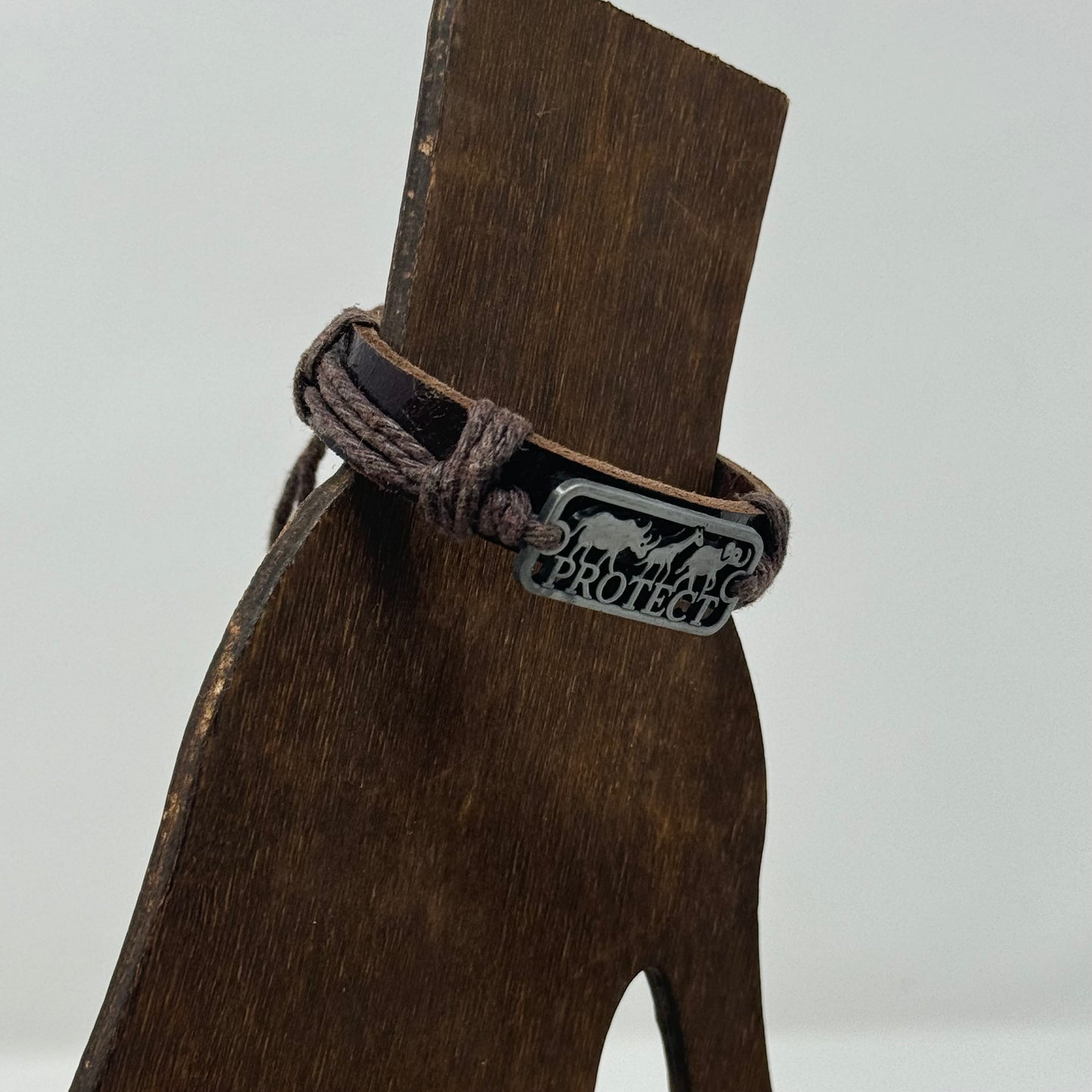 Bracelet Boho Brown Leather Bangle 7 Inch Protect African Safari Charm