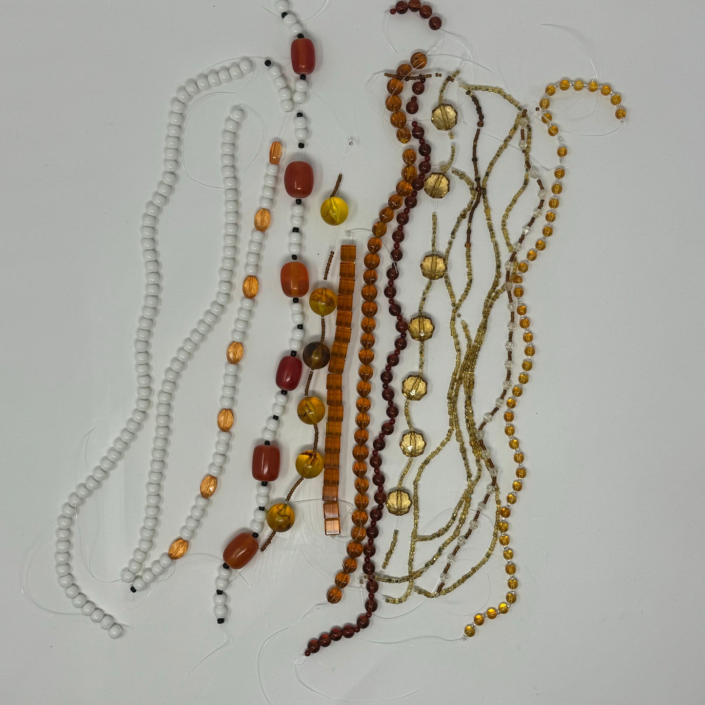 Reclaimed Orange Shades and White Glass Bead Strings Crafting & Jewelry Making Supplies Eco-Friendly Materials