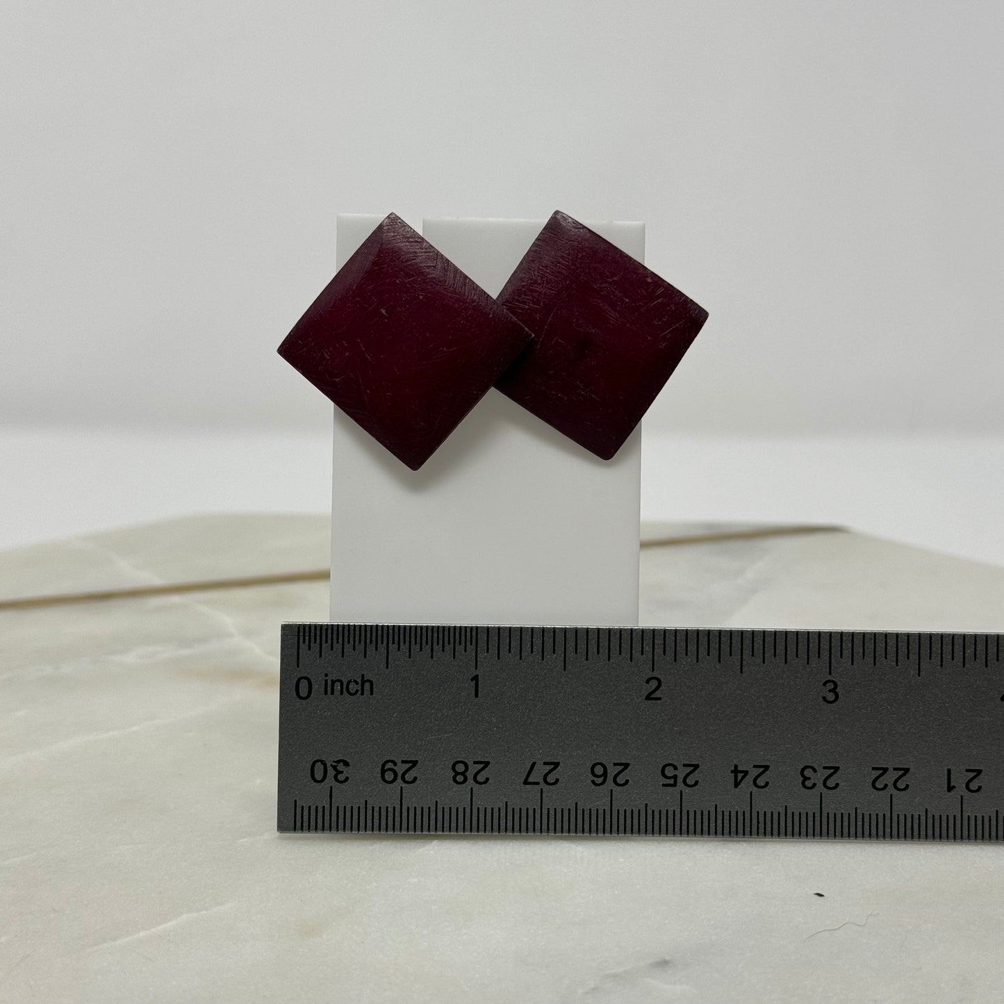 Vintage Dark Maroon Square Wood Earrings