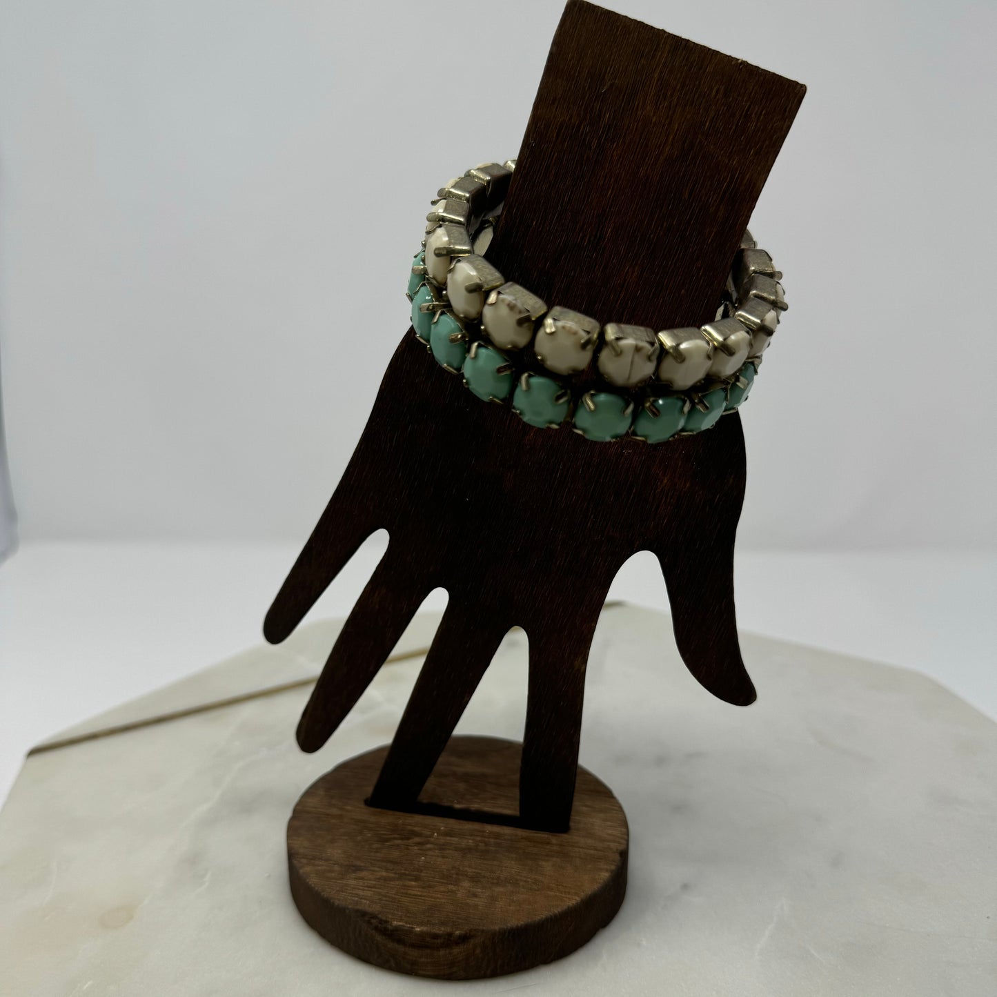 White & Turquoise Bangle Bracelets Faceted Rhinestone Boho Chic Jewelry Set
