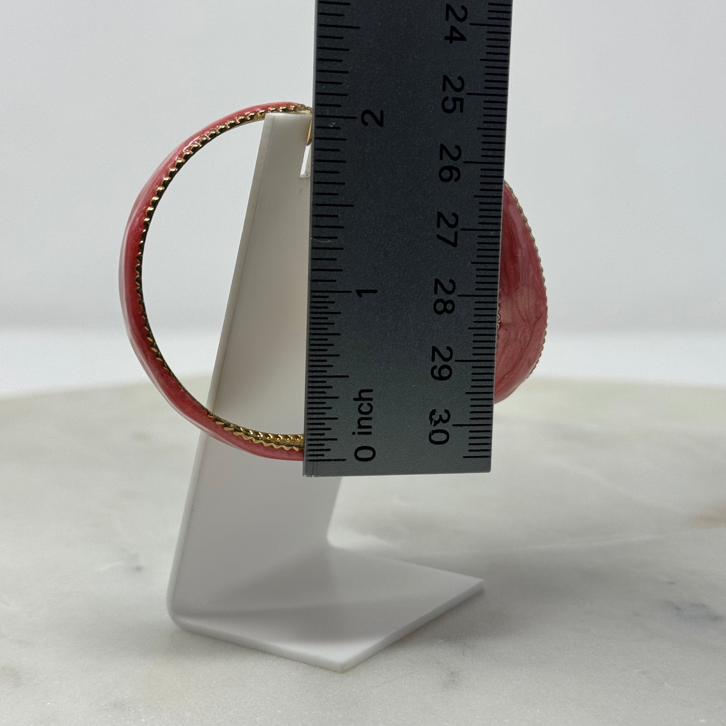 Large Coral Enamel & Gold Hoop Earrings