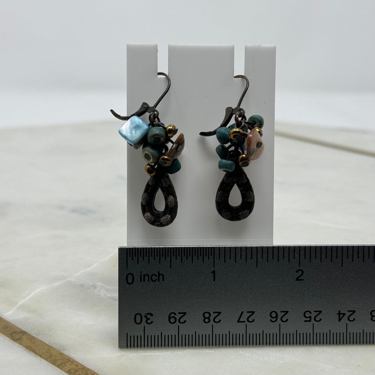 Rustic Boho Beaded Shell Dangle Leverback Earrings