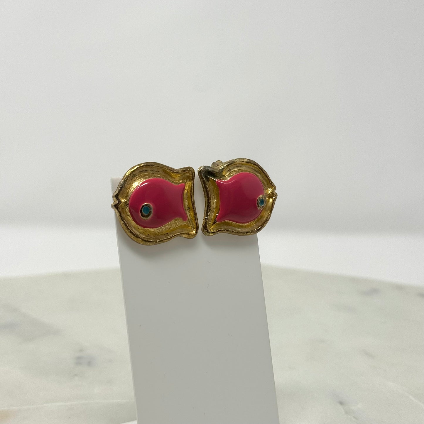 Vintage Pink & Gold Fish Clip-On Earrings