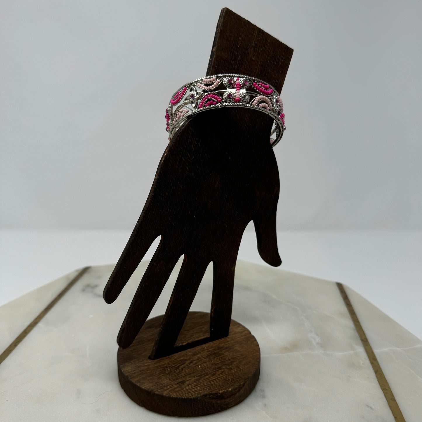 Elegant Pink Beaded Bracelet with Floral Design - Trendy Handmade Boho Fashion Jewelry