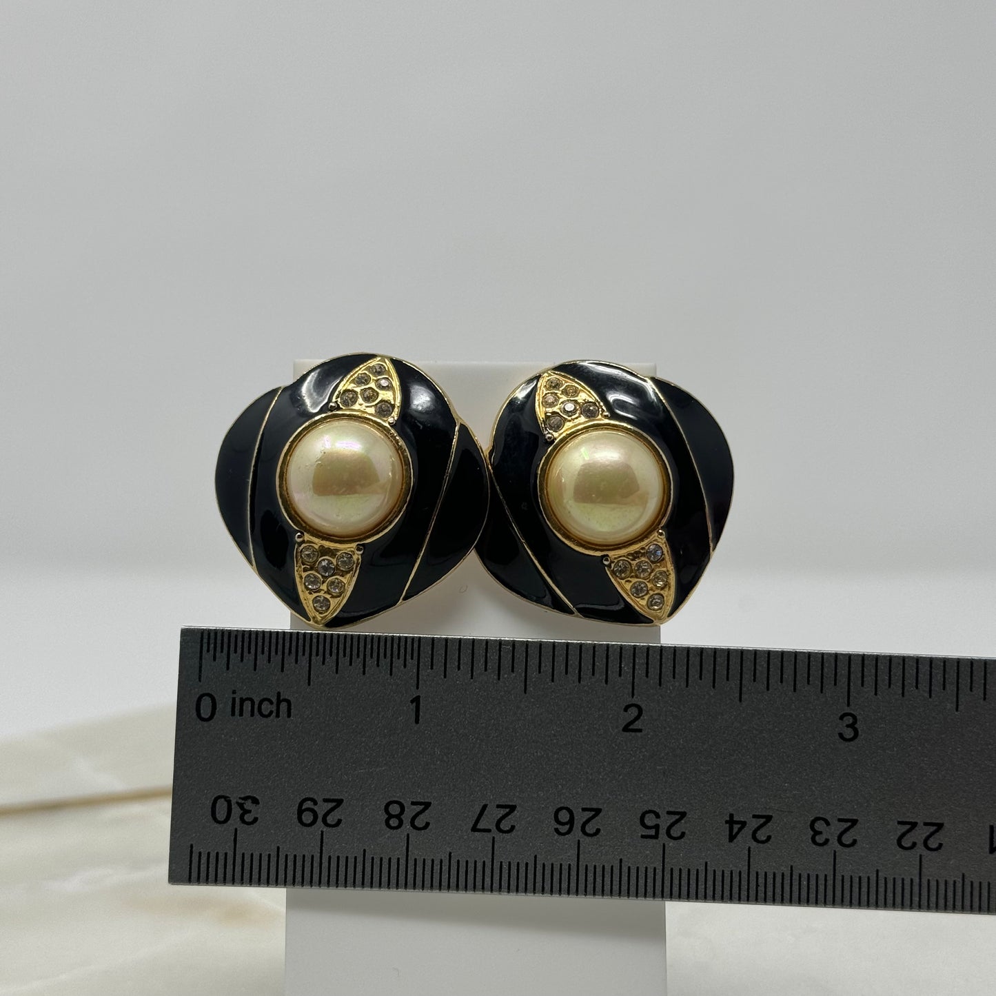 Vintage Black & Gold Accent Pearl Statement Post Earrings