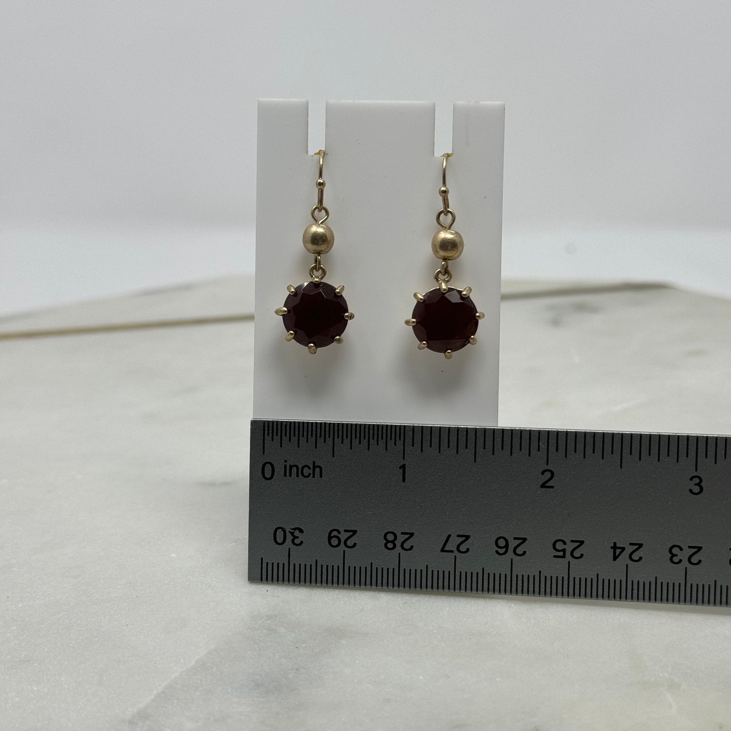 Gold with Raspberry Gem Dangle Hook Earrings