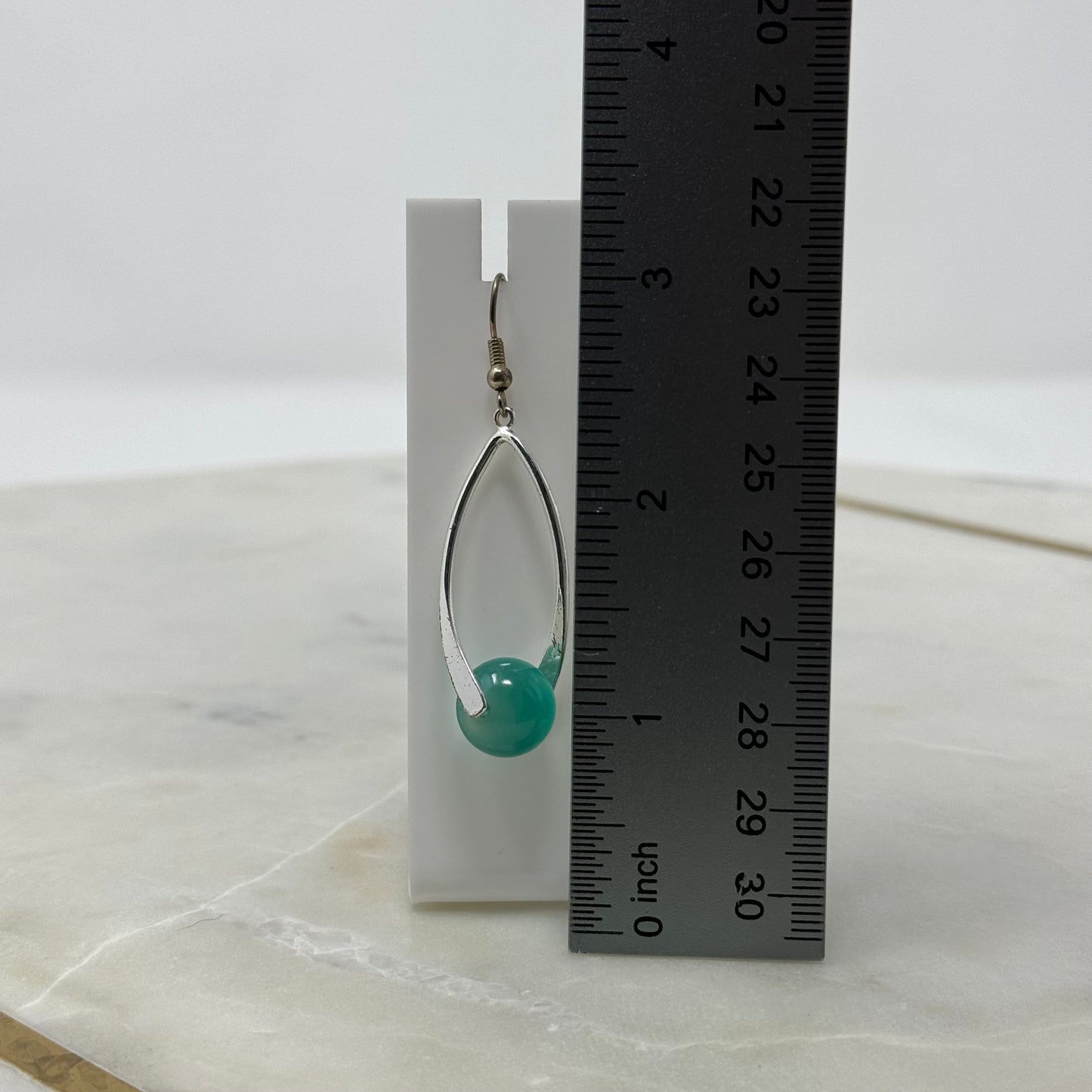 Silver & Aqua Dangle Hook Earrings