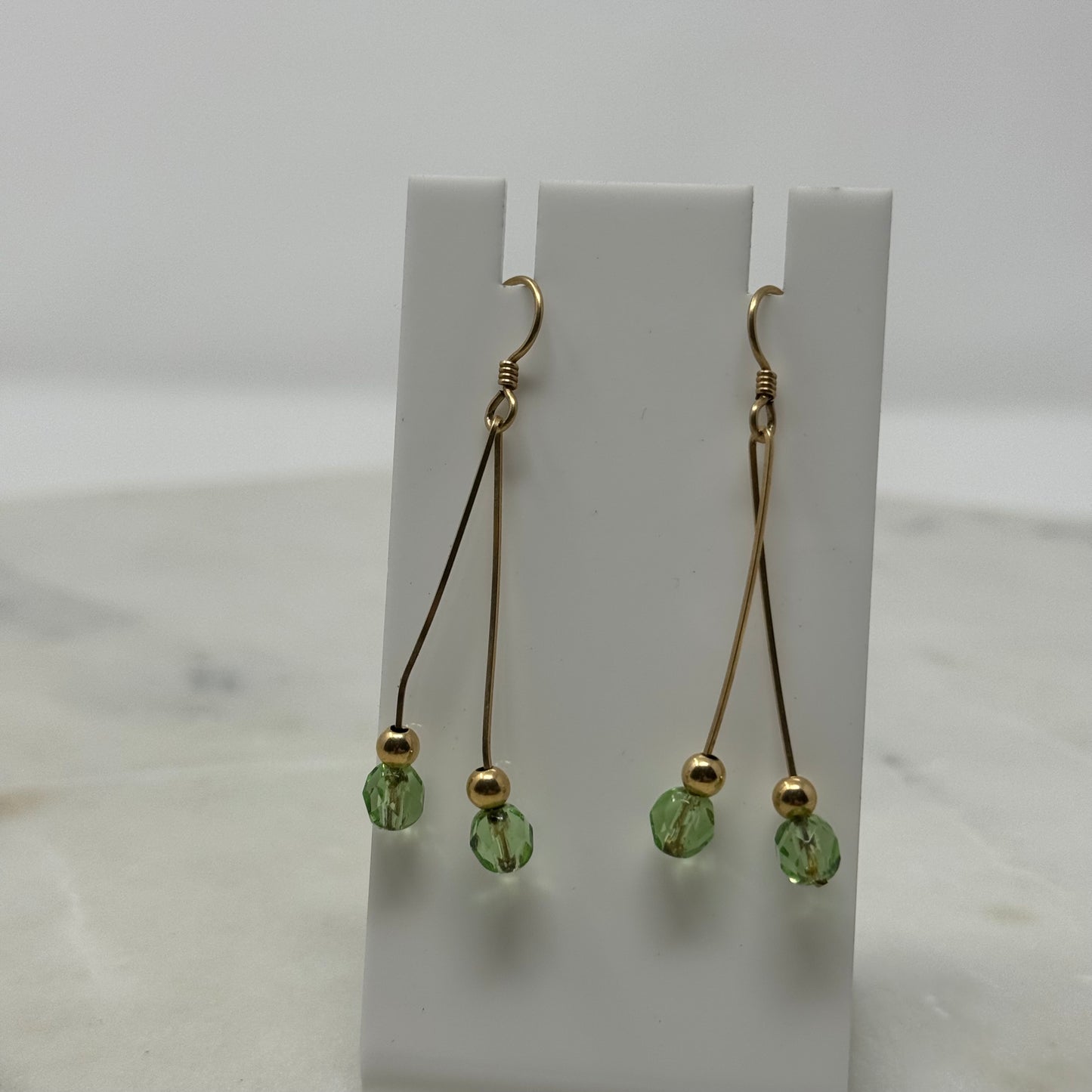 Gold Dangle Green Accent Hook Earrings
