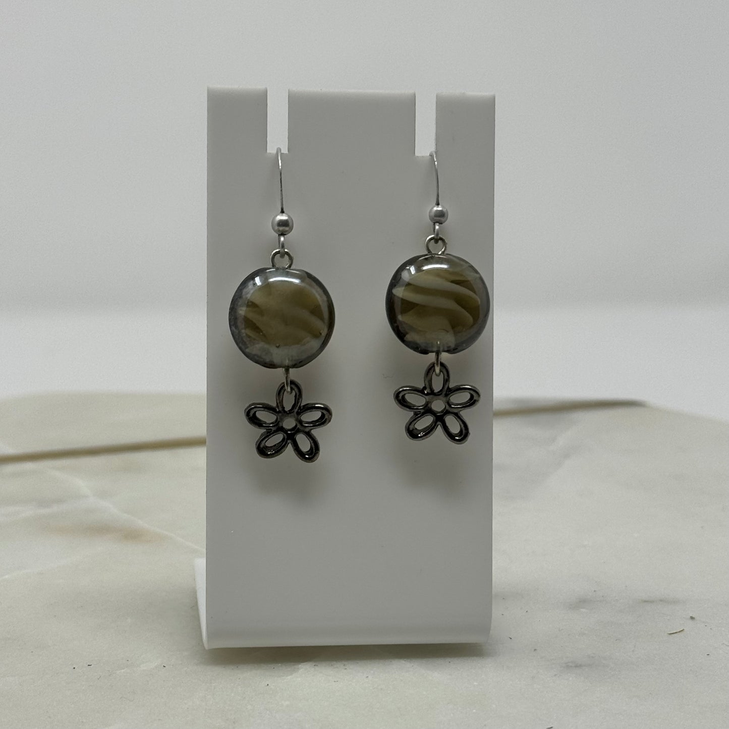 Glass Bead Dangle Flower Accent Hook Earrings