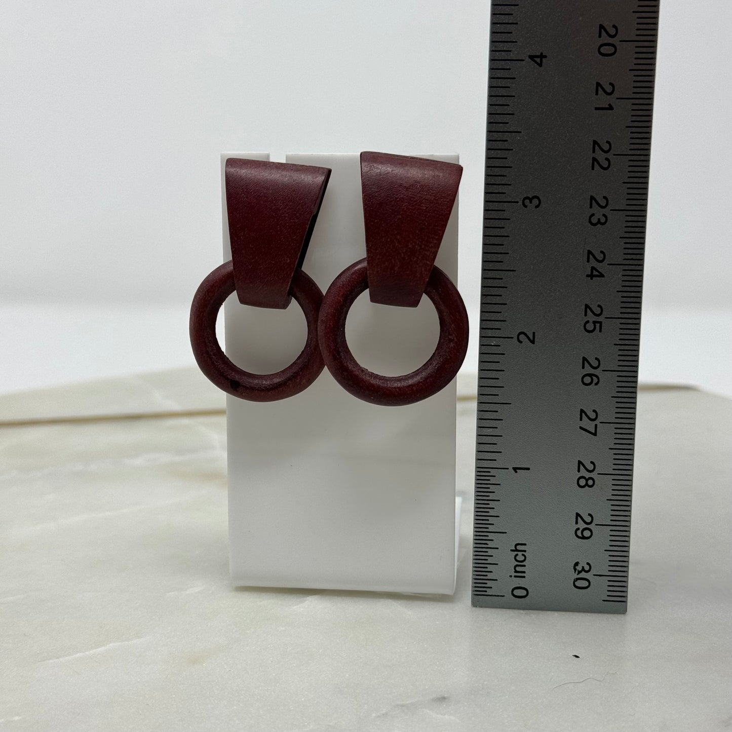 Vintage Boho Maroon Dangle Wood Earrings